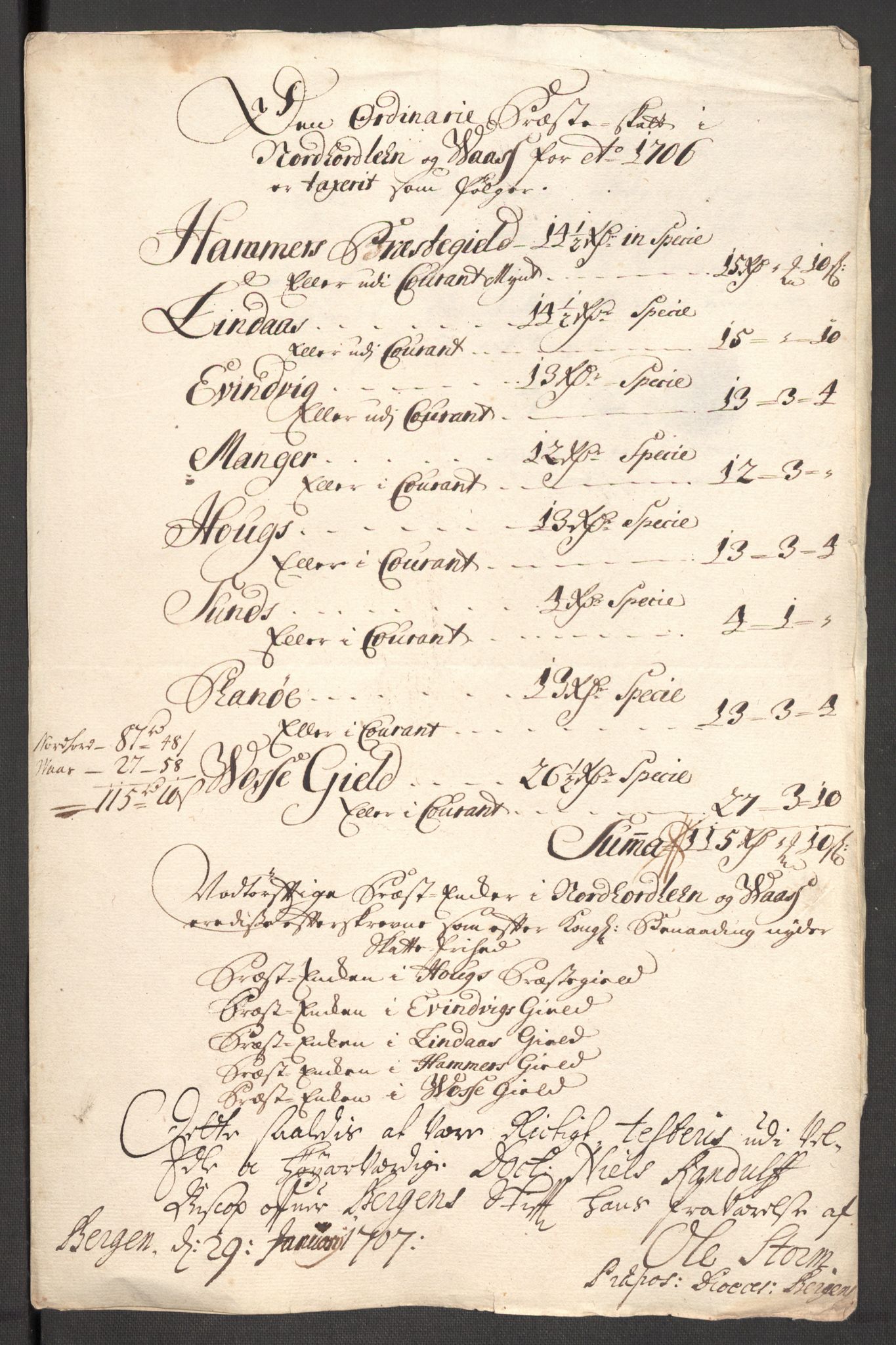 Rentekammeret inntil 1814, Reviderte regnskaper, Fogderegnskap, RA/EA-4092/R51/L3188: Fogderegnskap Nordhordland og Voss, 1706-1707, s. 32