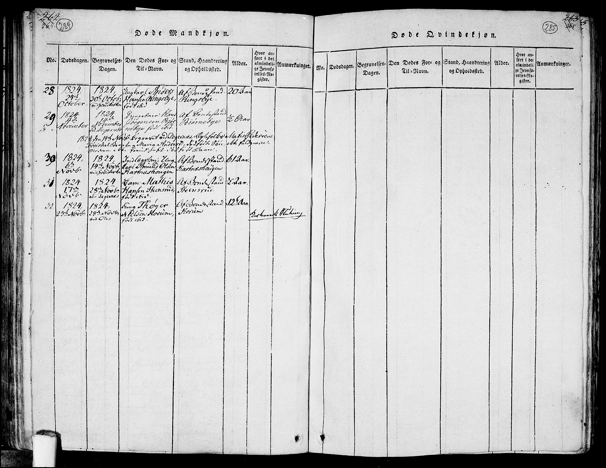 Rakkestad prestekontor Kirkebøker, AV/SAO-A-2008/F/Fa/L0006: Ministerialbok nr. I 6, 1814-1824, s. 284-285