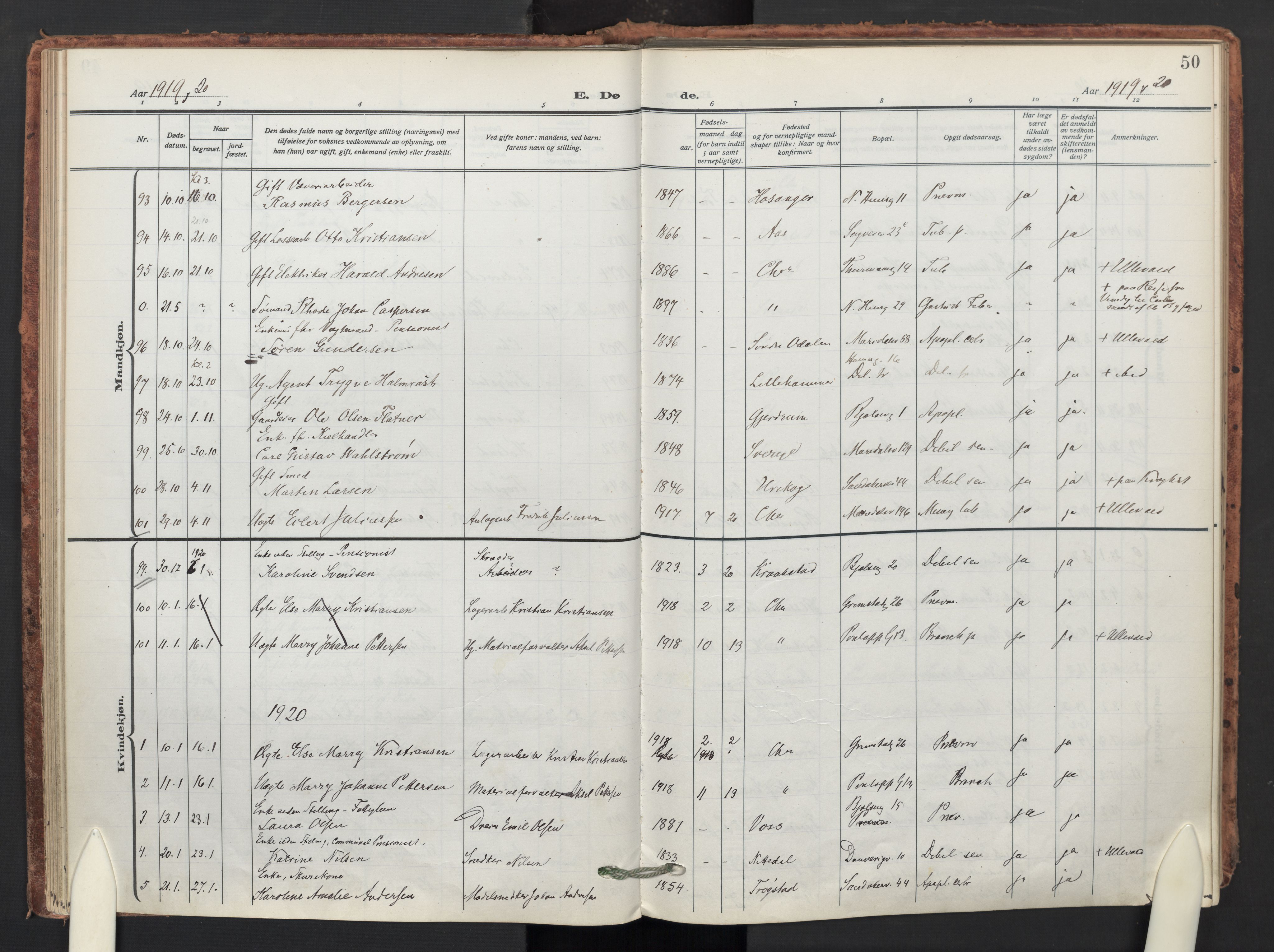 Sagene prestekontor Kirkebøker, AV/SAO-A-10796/F/L0012: Ministerialbok nr. 12, 1916-1938, s. 50