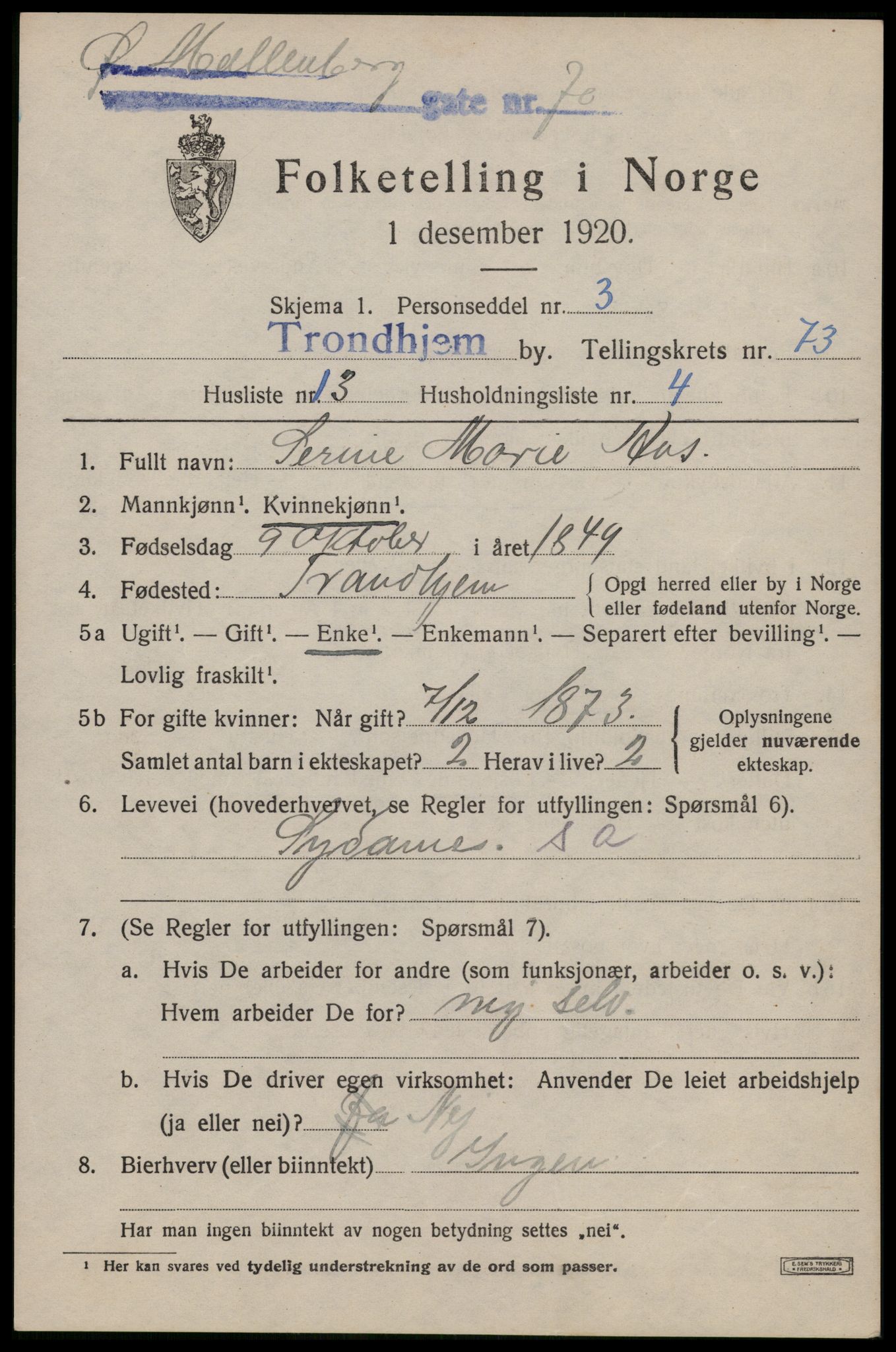SAT, Folketelling 1920 for 1601 Trondheim kjøpstad, 1920, s. 143494