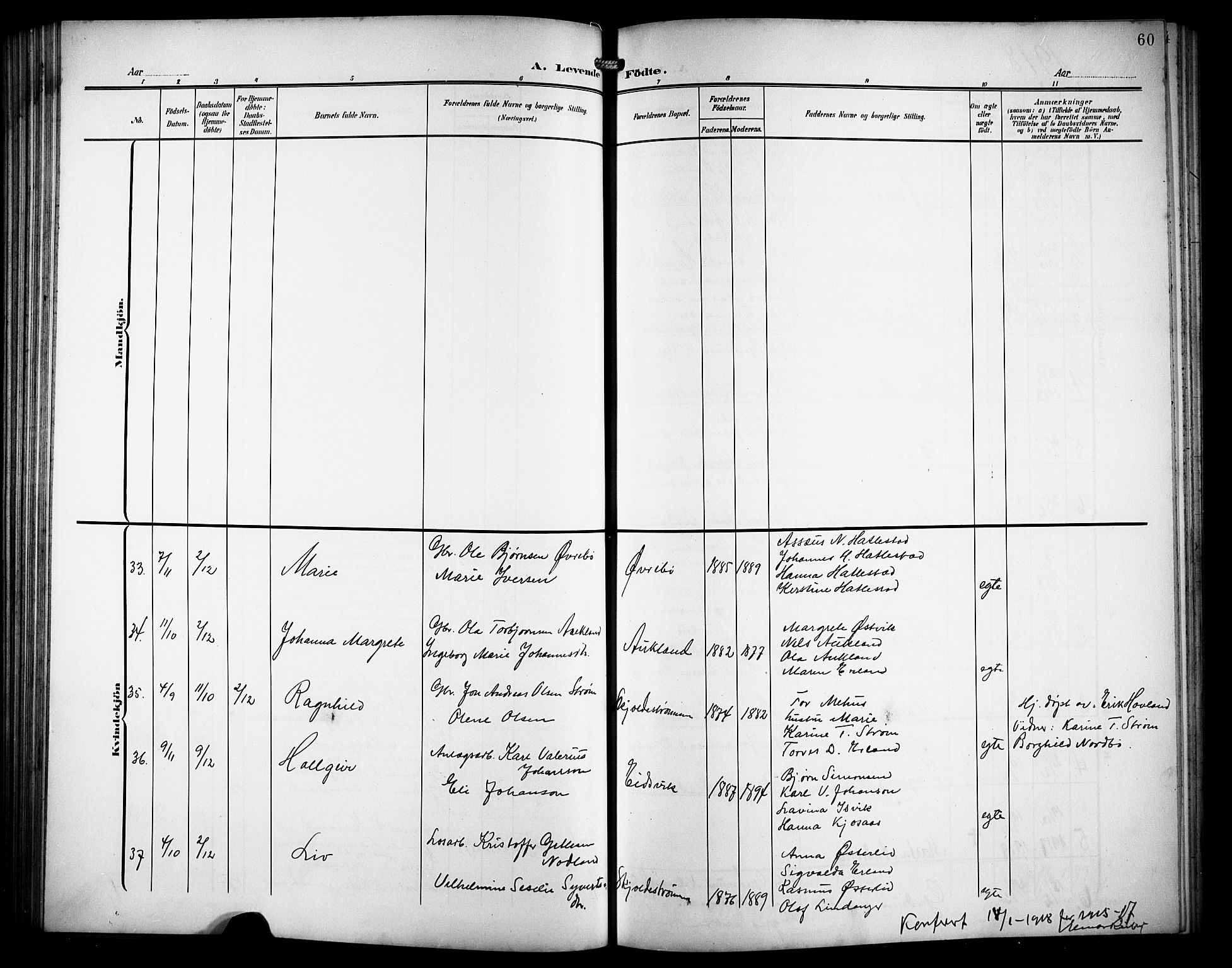 Skjold sokneprestkontor, AV/SAST-A-101847/H/Ha/Hab/L0008: Klokkerbok nr. B 8, 1906-1920, s. 60