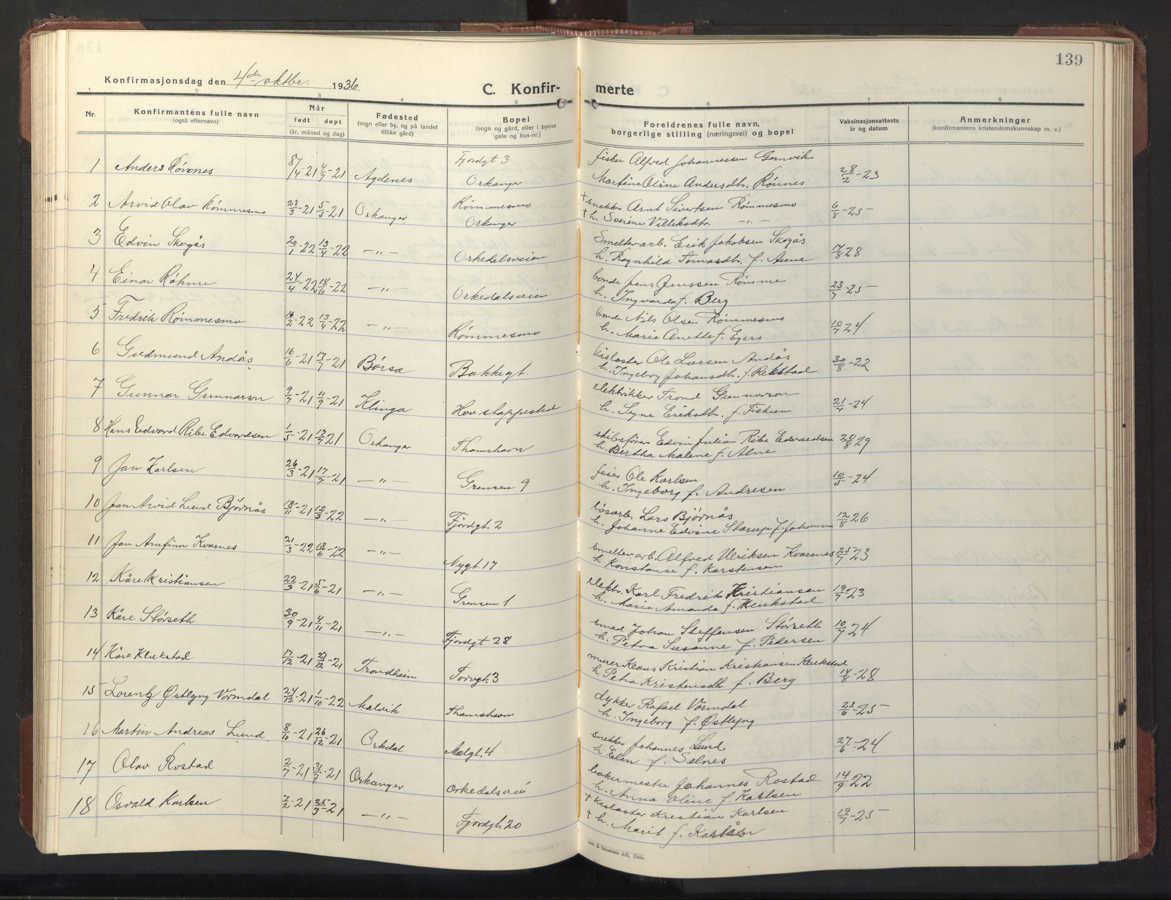 Ministerialprotokoller, klokkerbøker og fødselsregistre - Sør-Trøndelag, SAT/A-1456/669/L0832: Klokkerbok nr. 669C02, 1925-1953, s. 139