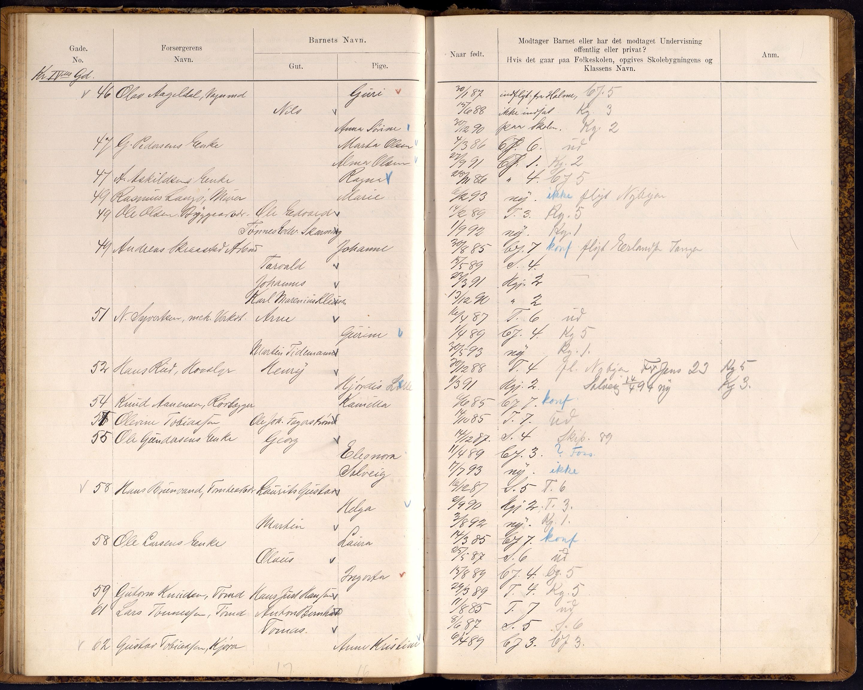 Kristiansand By - Skolekommisjonen/ -Styret, ARKSOR/1001KG510/J/Jb/L0009: Barnetelling, 1899