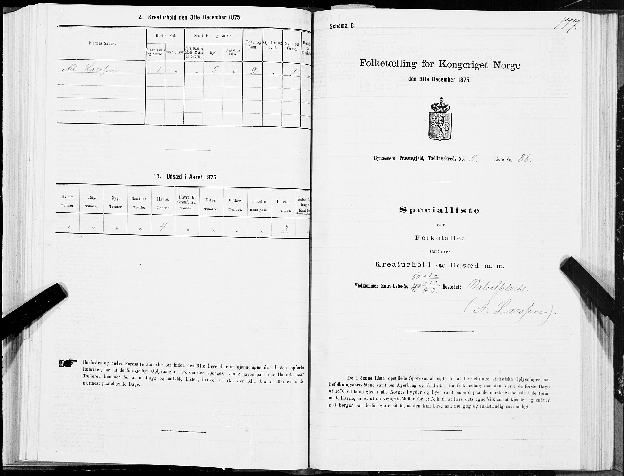 SAT, Folketelling 1875 for 1655P Byneset prestegjeld, 1875, s. 3177