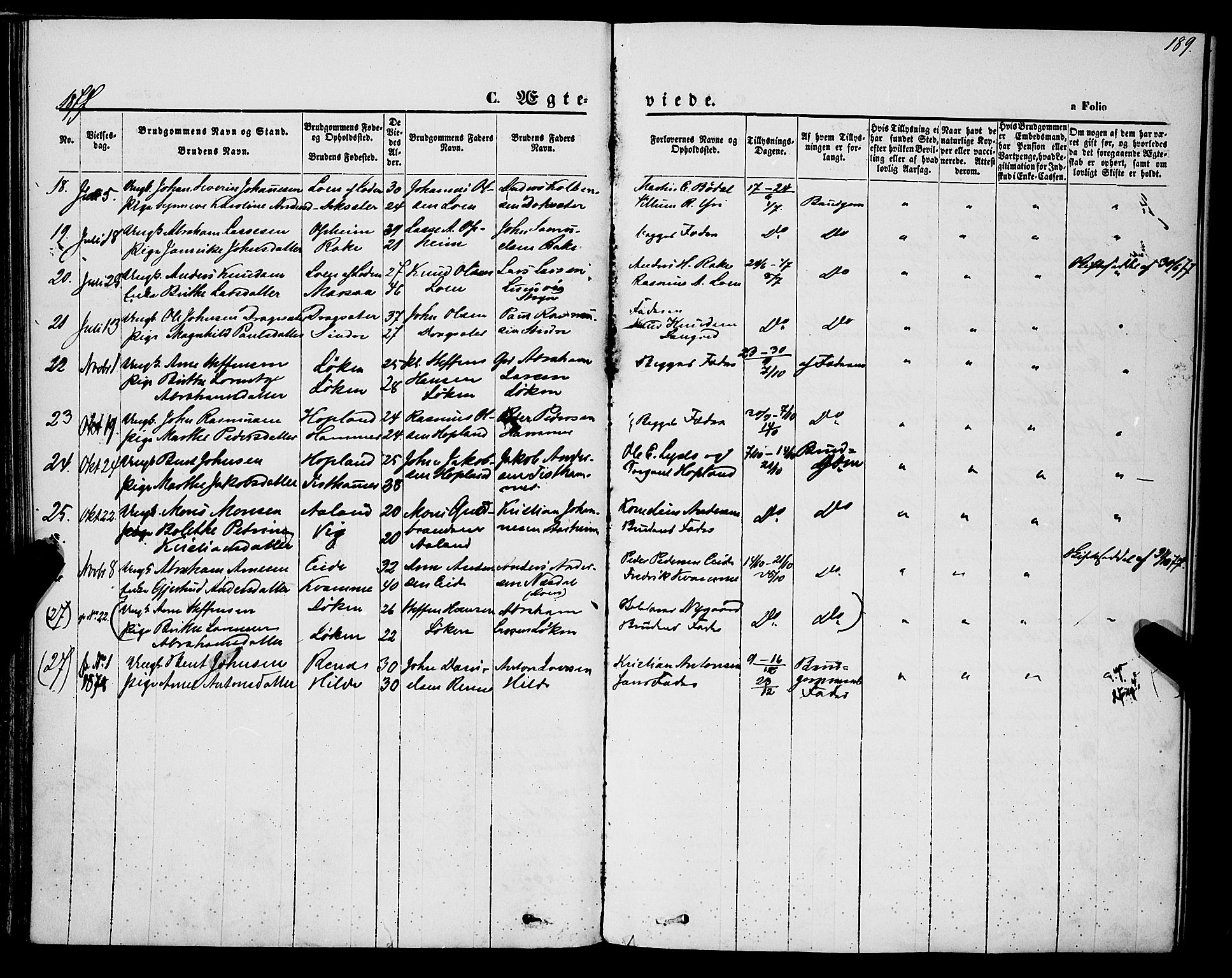 Innvik sokneprestembete, AV/SAB-A-80501: Ministerialbok nr. A 6, 1865-1878, s. 189