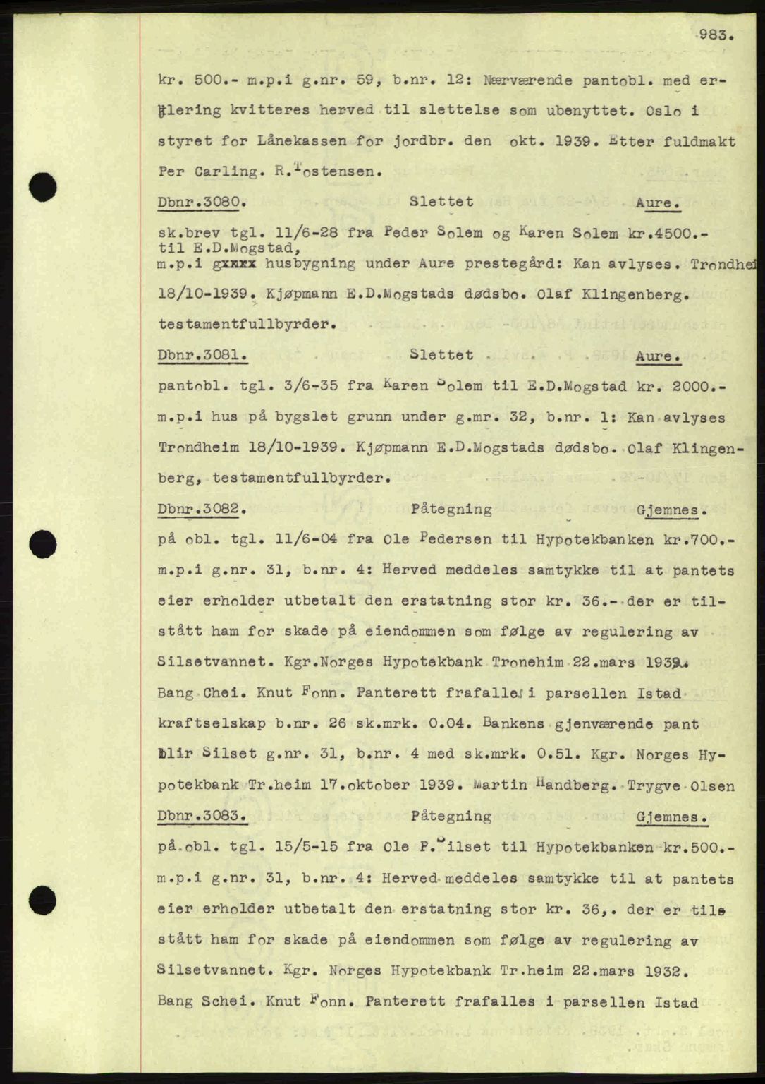 Nordmøre sorenskriveri, SAT/A-4132/1/2/2Ca: Pantebok nr. C80, 1936-1939, Dagboknr: 3080/1939