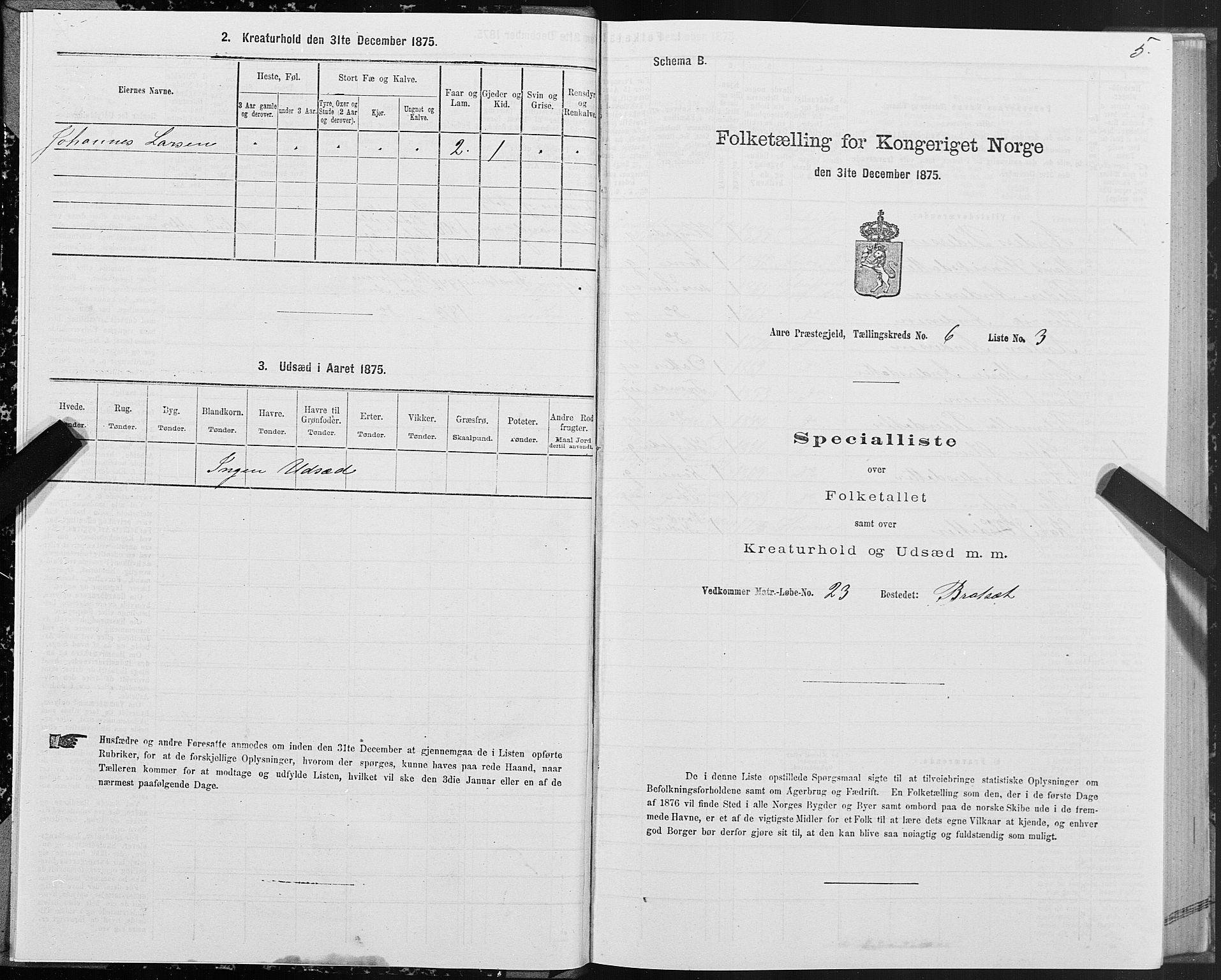 SAT, Folketelling 1875 for 1569P Aure prestegjeld, 1875, s. 5005