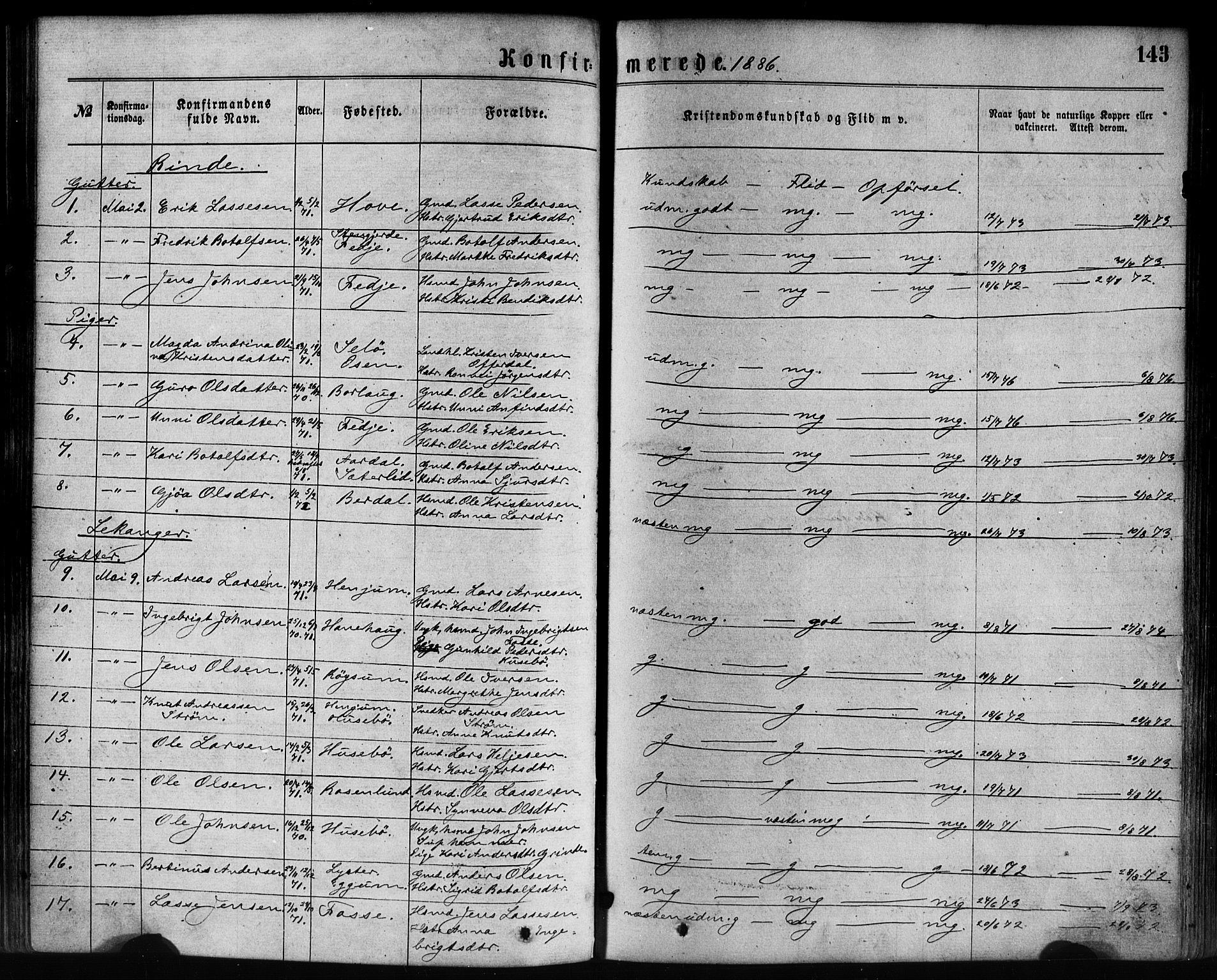 Leikanger sokneprestembete, AV/SAB-A-81001/H/Haa/Haaa/L0009: Ministerialbok nr. A 9, 1869-1888, s. 143