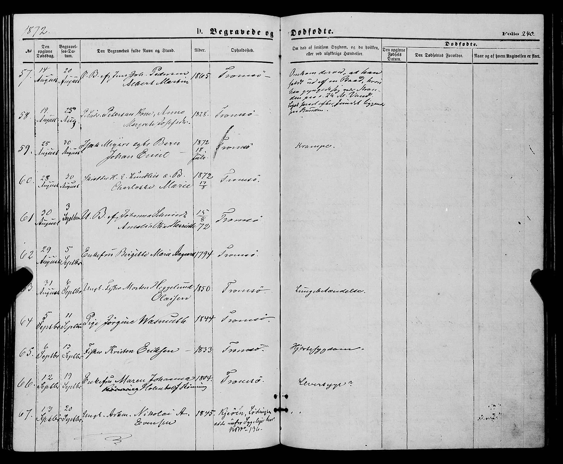 Tromsø sokneprestkontor/stiftsprosti/domprosti, AV/SATØ-S-1343/G/Ga/L0013kirke: Ministerialbok nr. 13, 1872-1877, s. 240
