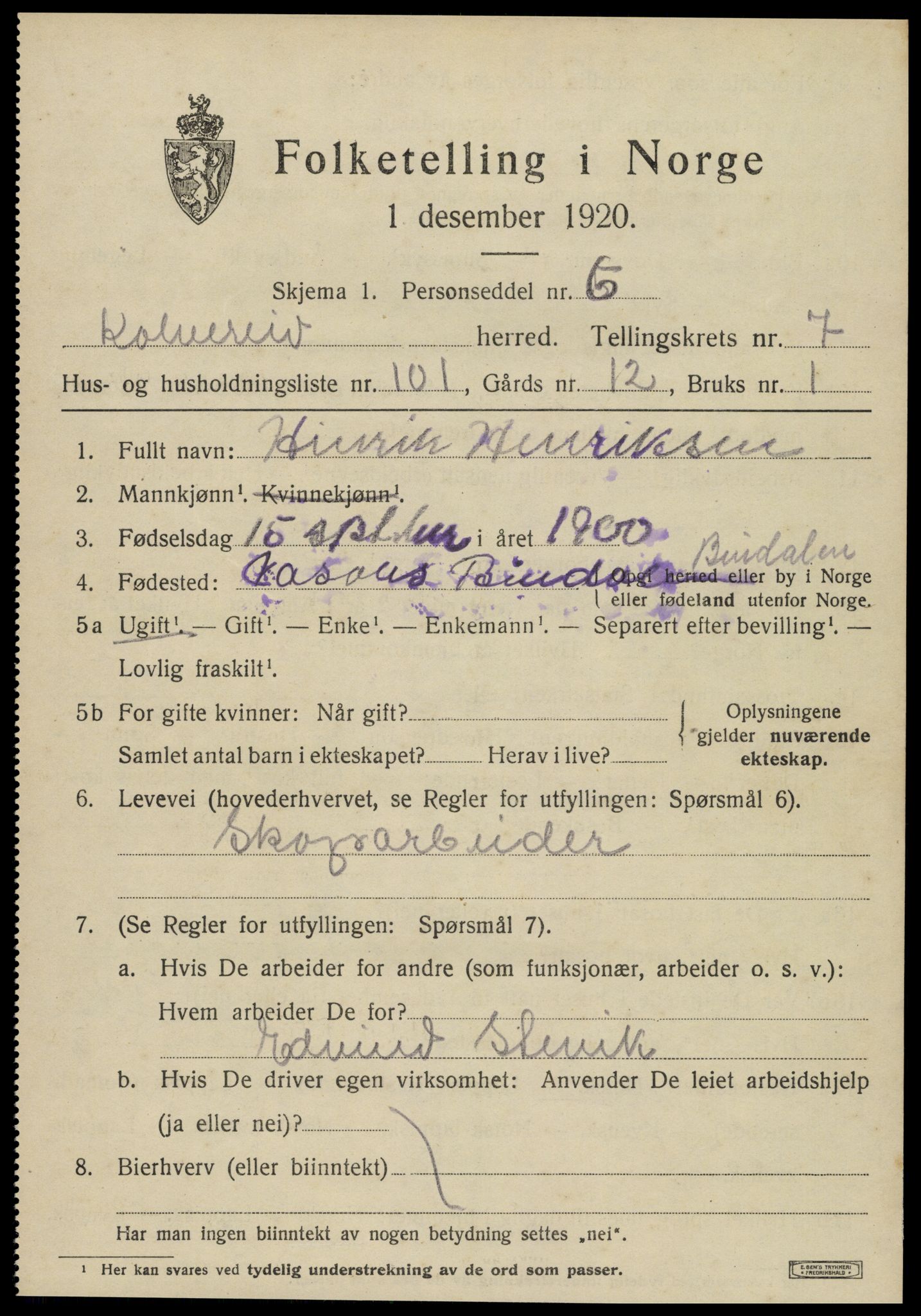 SAT, Folketelling 1920 for 1752 Kolvereid herred, 1920, s. 5081