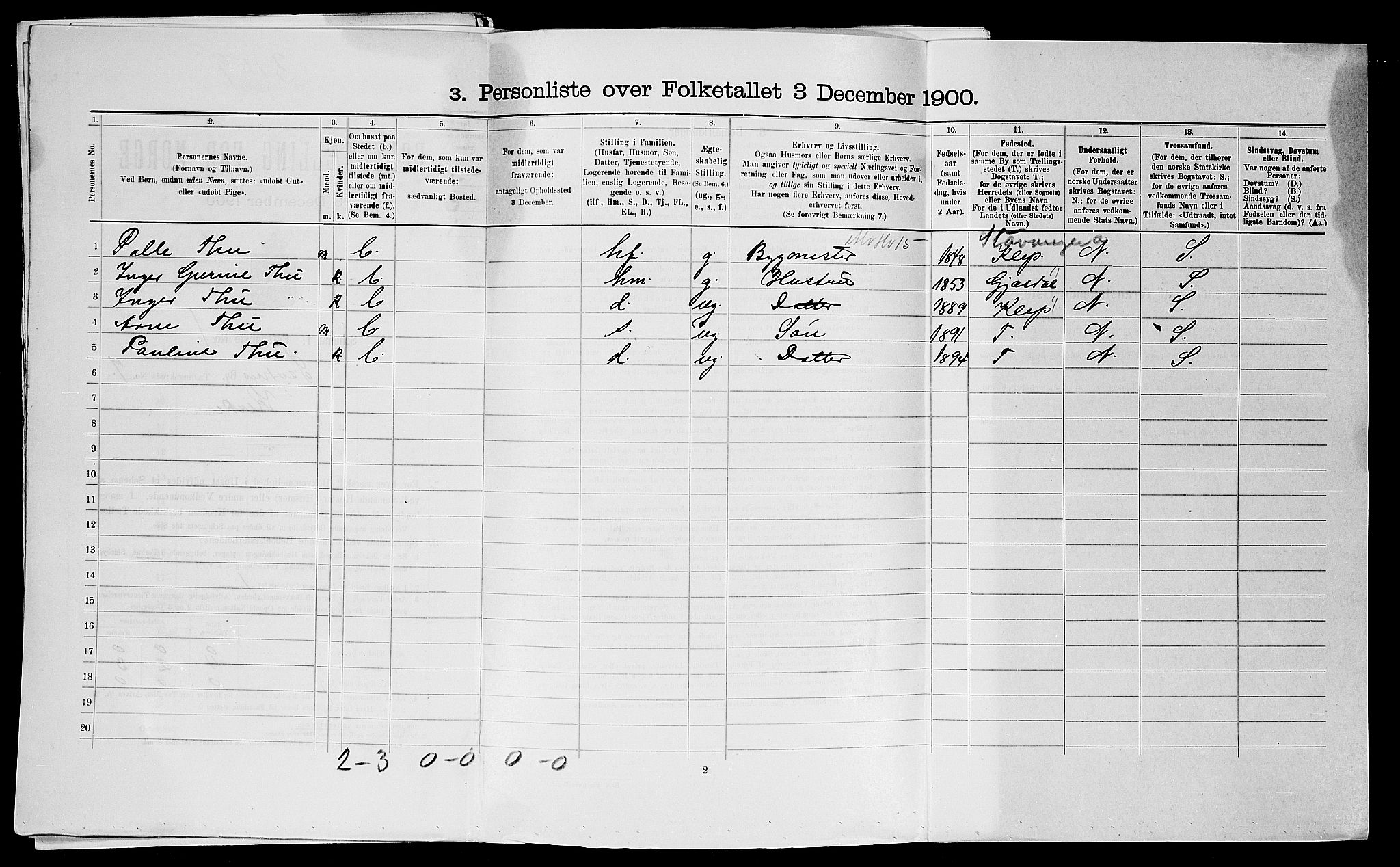 SAST, Folketelling 1900 for 1102 Sandnes ladested, 1900, s. 962