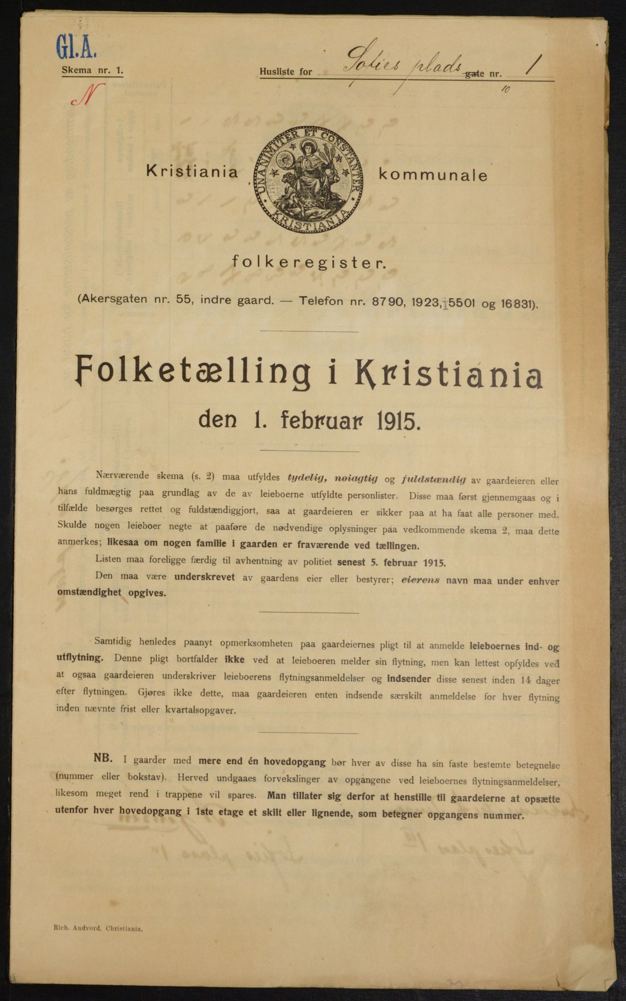 OBA, Kommunal folketelling 1.2.1915 for Kristiania, 1915, s. 99201