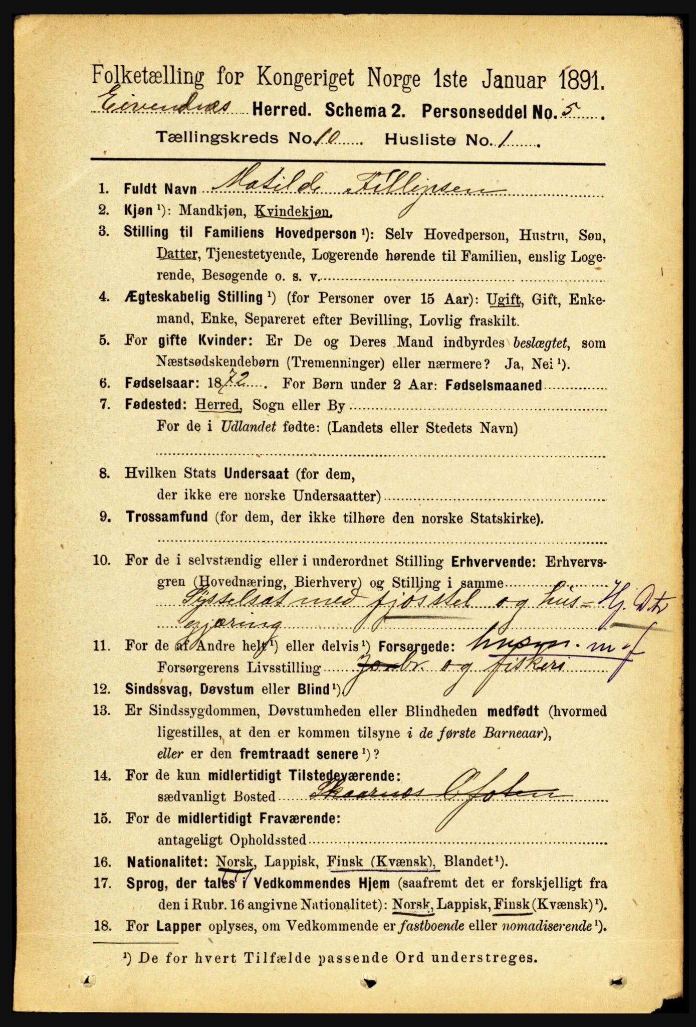 RA, Folketelling 1891 for 1853 Evenes herred, 1891, s. 3135