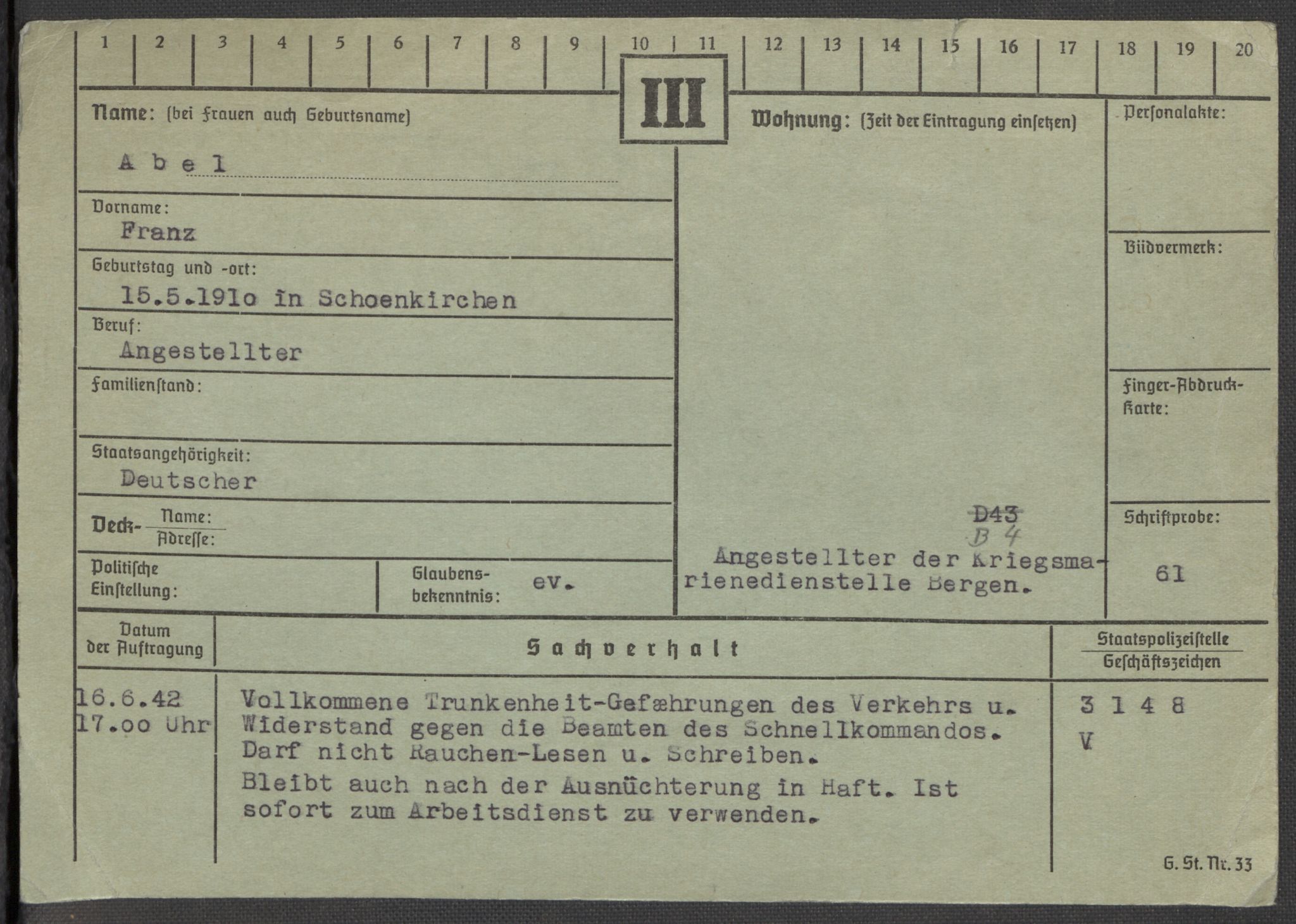 Befehlshaber der Sicherheitspolizei und des SD, RA/RAFA-5969/E/Ea/Eaa/L0001: Register over norske fanger i Møllergata 19: A-Bj, 1940-1945, s. 2