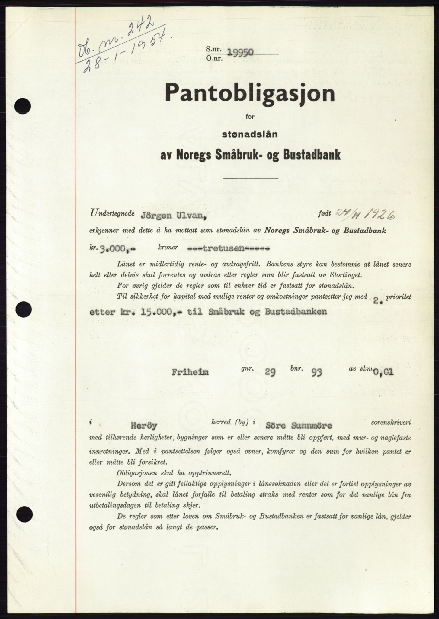 Søre Sunnmøre sorenskriveri, AV/SAT-A-4122/1/2/2C/L0124: Pantebok nr. 12B, 1953-1954, Dagboknr: 242/1954