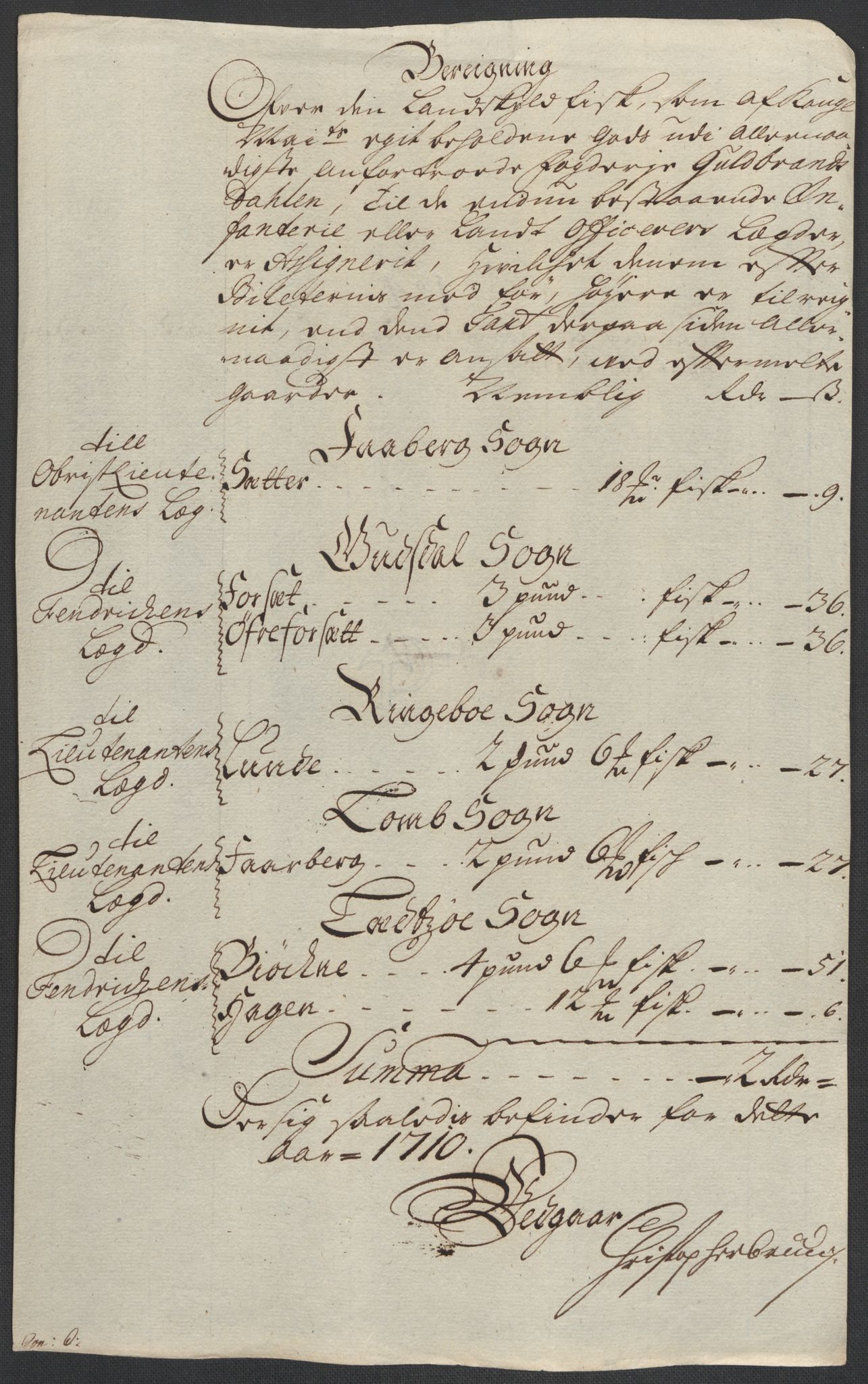 Rentekammeret inntil 1814, Reviderte regnskaper, Fogderegnskap, RA/EA-4092/R17/L1179: Fogderegnskap Gudbrandsdal, 1708-1710, s. 348
