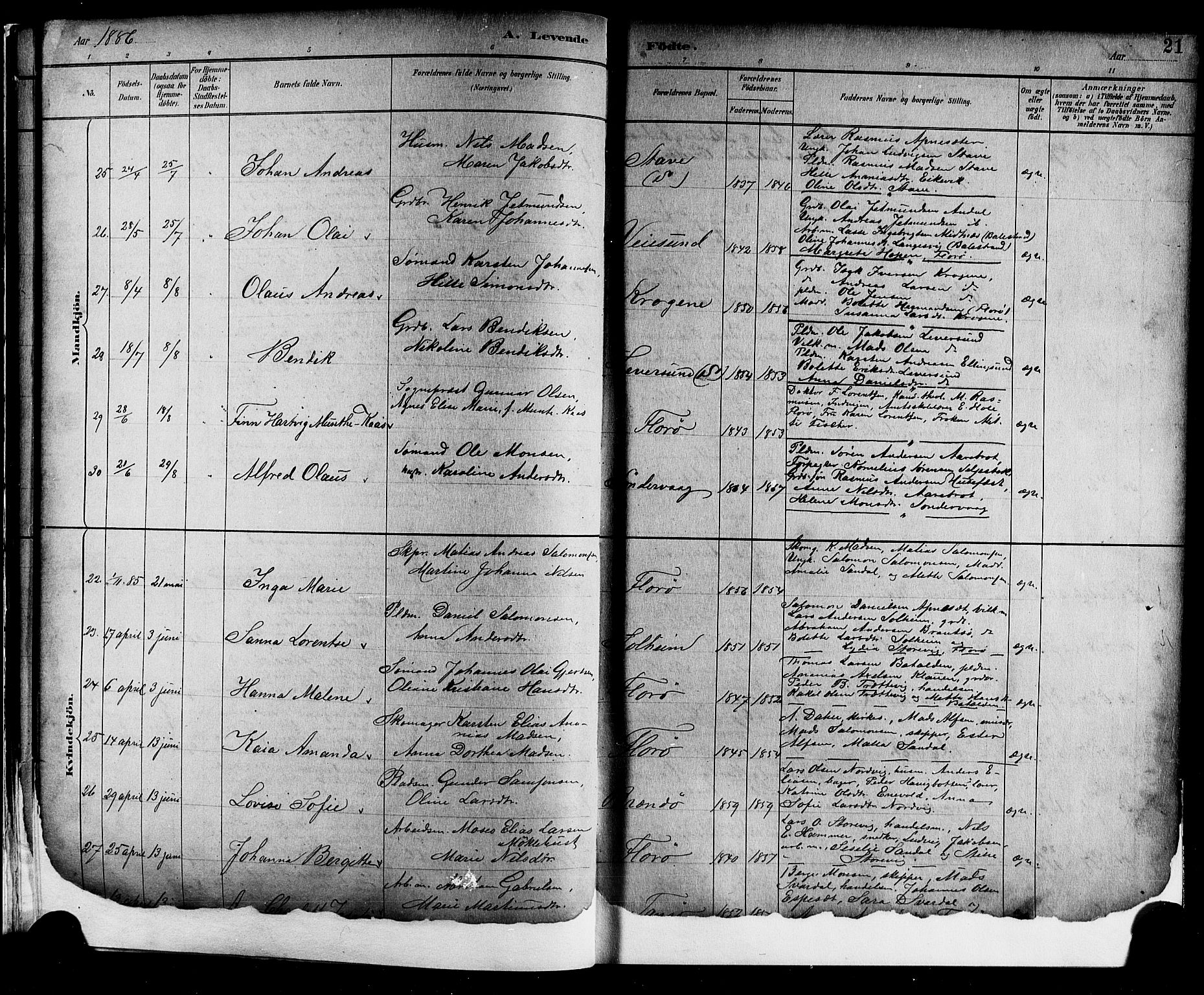 Kinn sokneprestembete, AV/SAB-A-80801/H/Hab/Haba/L0002: Klokkerbok nr. A 2, 1882-1906, s. 21