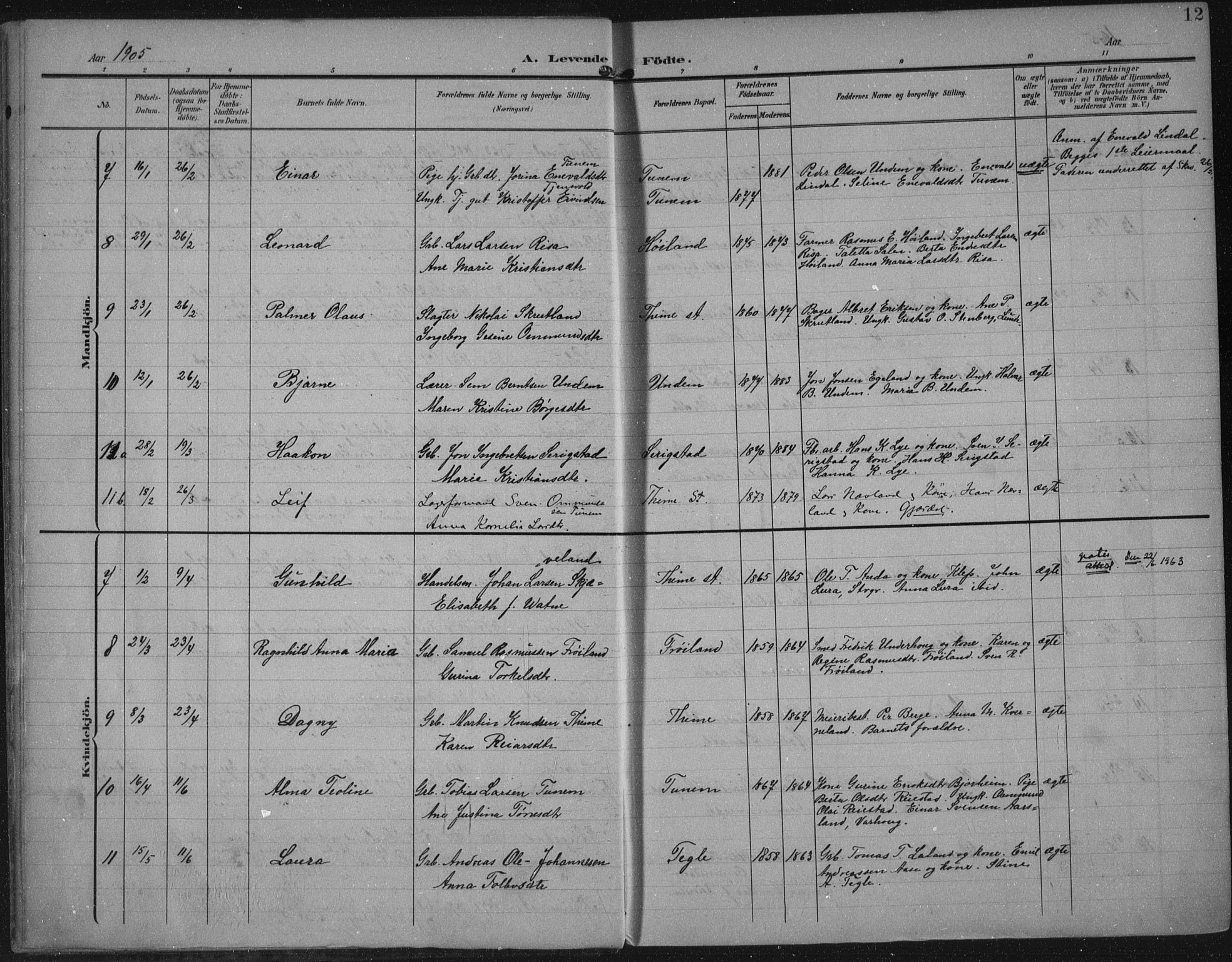 Lye sokneprestkontor, AV/SAST-A-101794/002/A/L0001: Ministerialbok nr. A 12, 1904-1920, s. 12