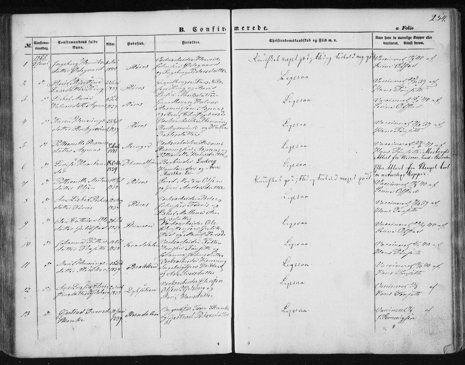 Ministerialprotokoller, klokkerbøker og fødselsregistre - Sør-Trøndelag, SAT/A-1456/681/L0931: Ministerialbok nr. 681A09, 1845-1859, s. 254