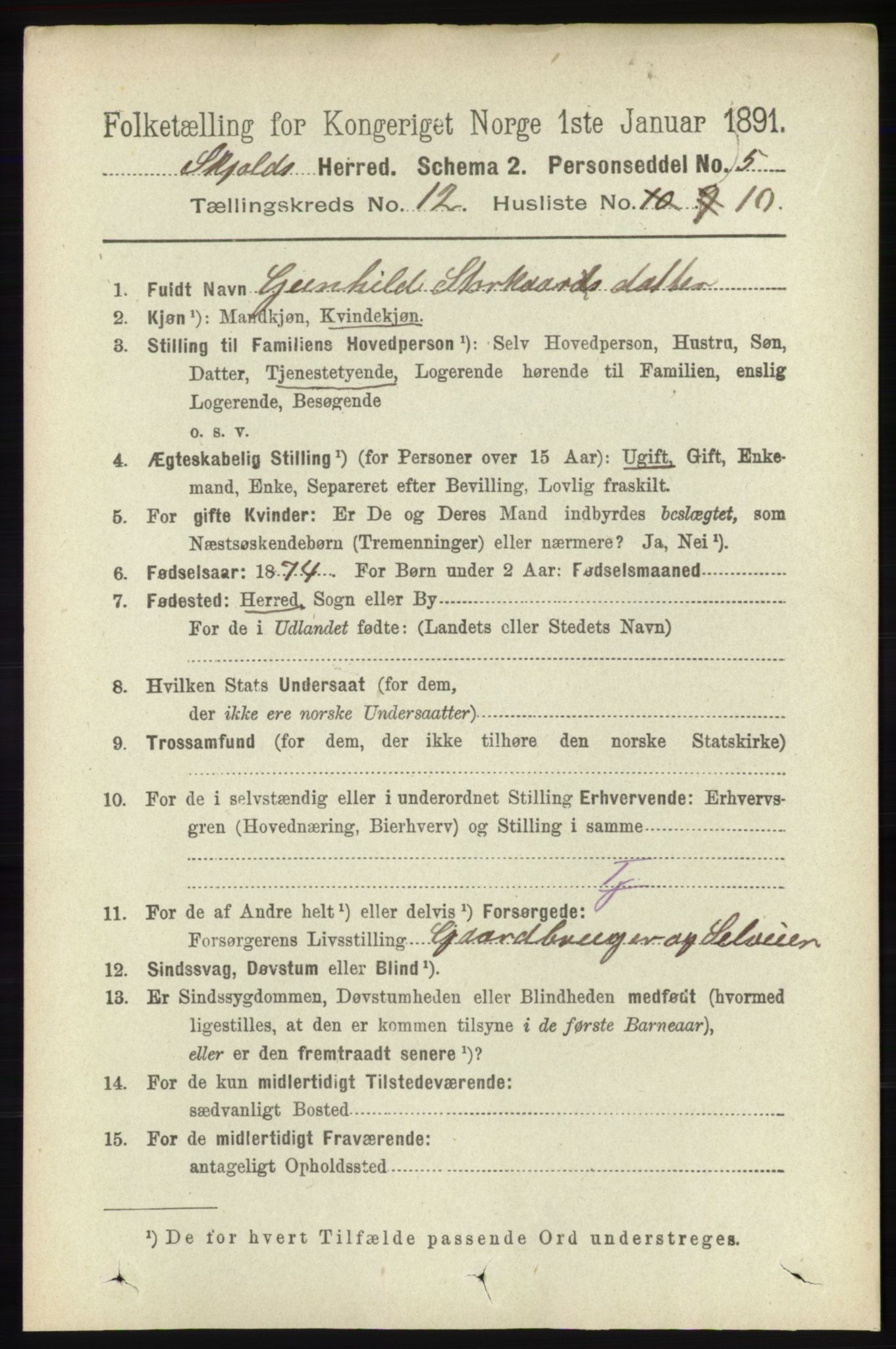 RA, Folketelling 1891 for 1154 Skjold herred, 1891, s. 2302