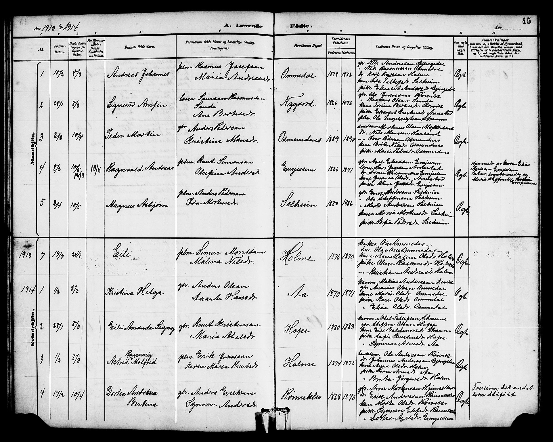 Gloppen sokneprestembete, AV/SAB-A-80101/H/Hab/Habe/L0001: Klokkerbok nr. E 1, 1891-1917, s. 45