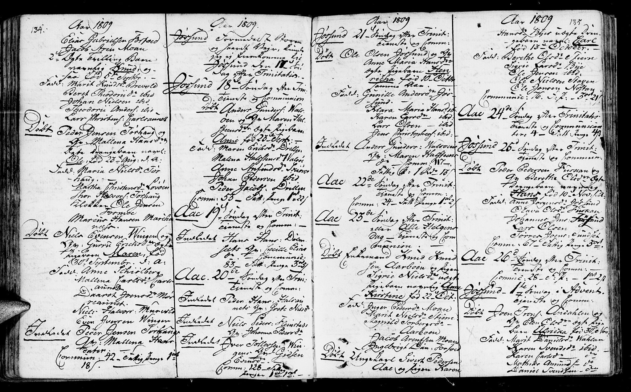 Ministerialprotokoller, klokkerbøker og fødselsregistre - Sør-Trøndelag, AV/SAT-A-1456/655/L0674: Ministerialbok nr. 655A03, 1802-1826, s. 134-135