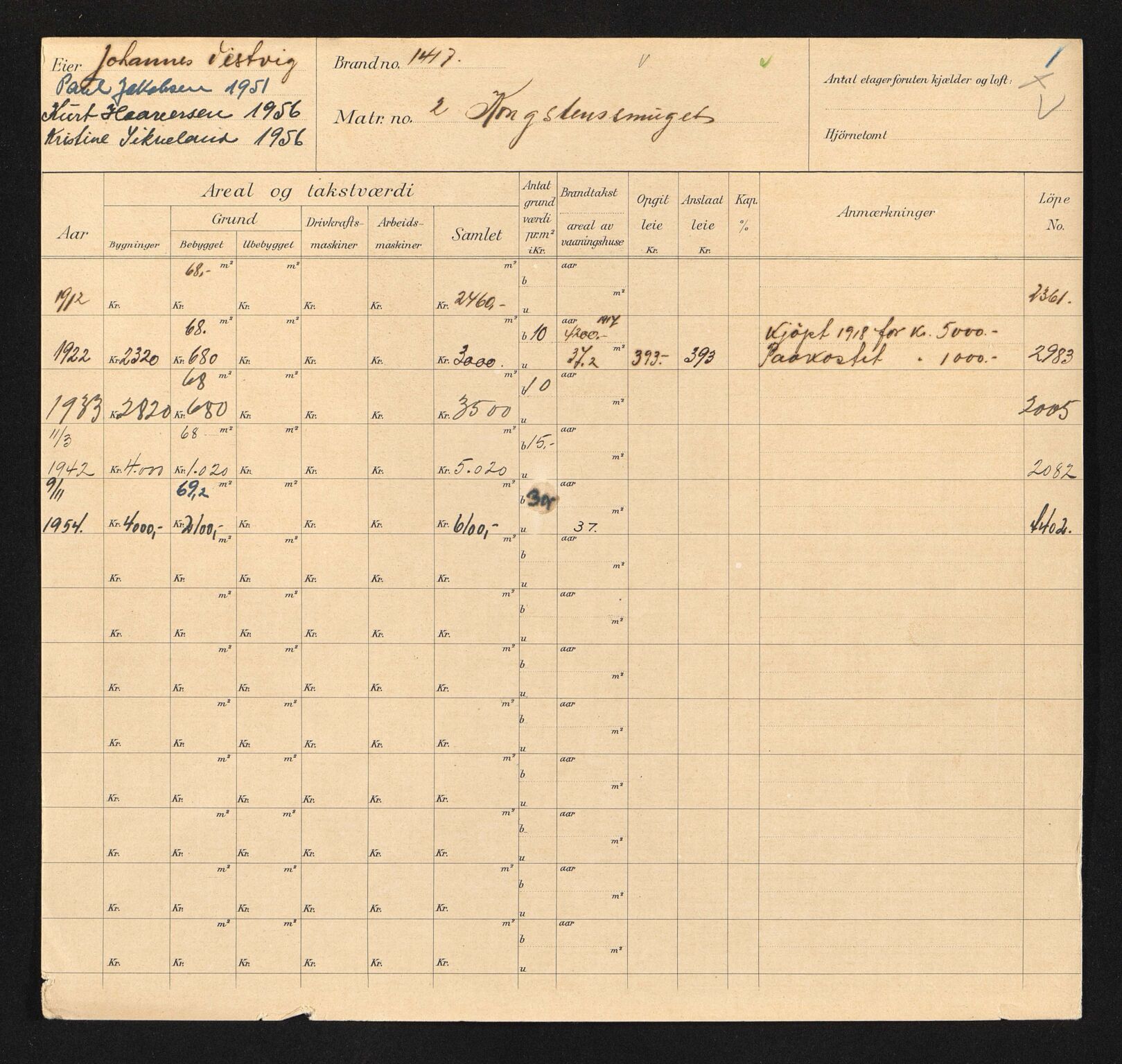 Stavanger kommune. Skattetakstvesenet, BYST/A-0440/F/Fa/Faa/L0026/0005: Skattetakstkort / Kongsteinsmauet 2 - Konservator Helliesens gate - Koparviksgata 46