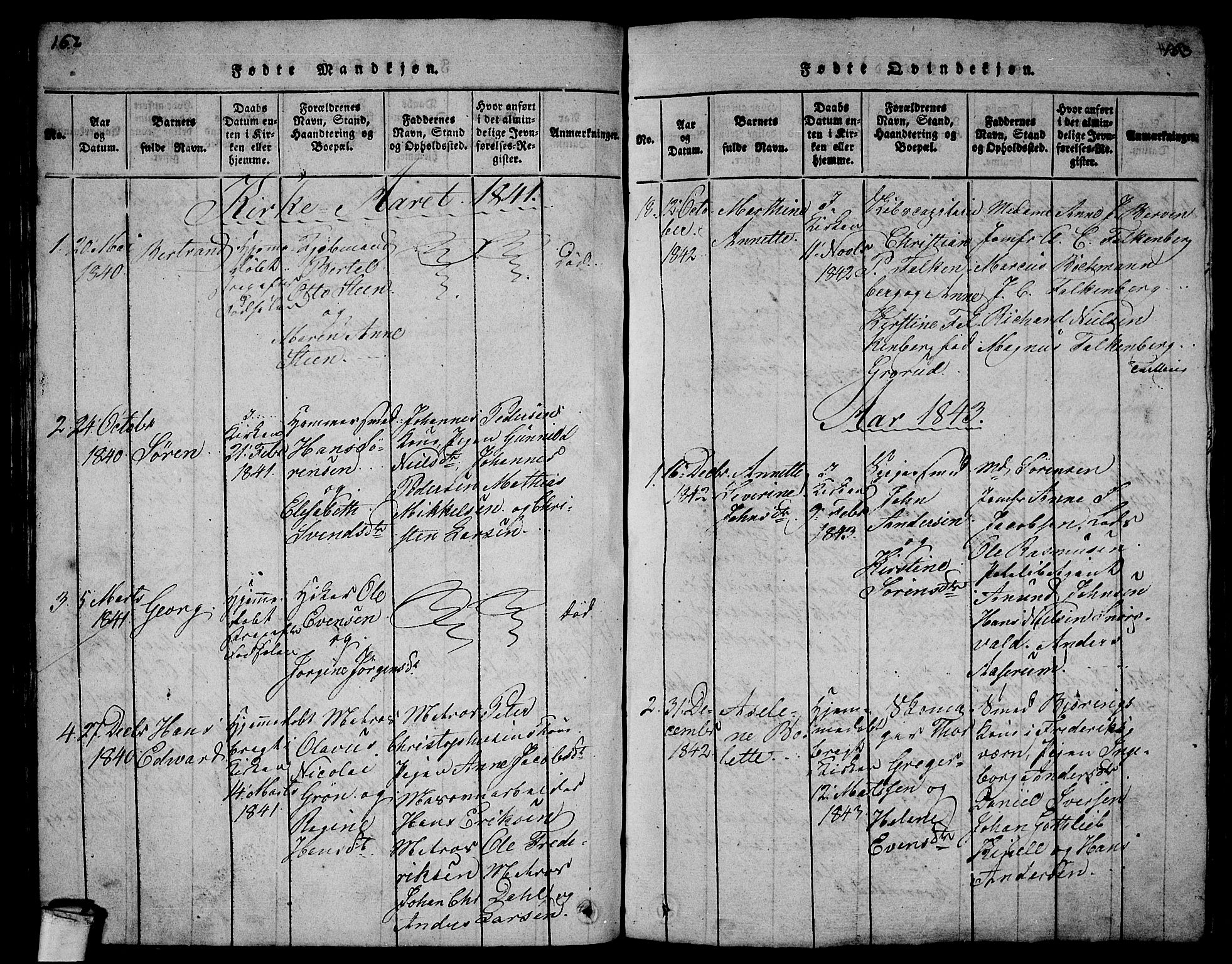 Larvik kirkebøker, SAKO/A-352/G/Gb/L0001: Klokkerbok nr. II 1, 1818-1843, s. 162-163
