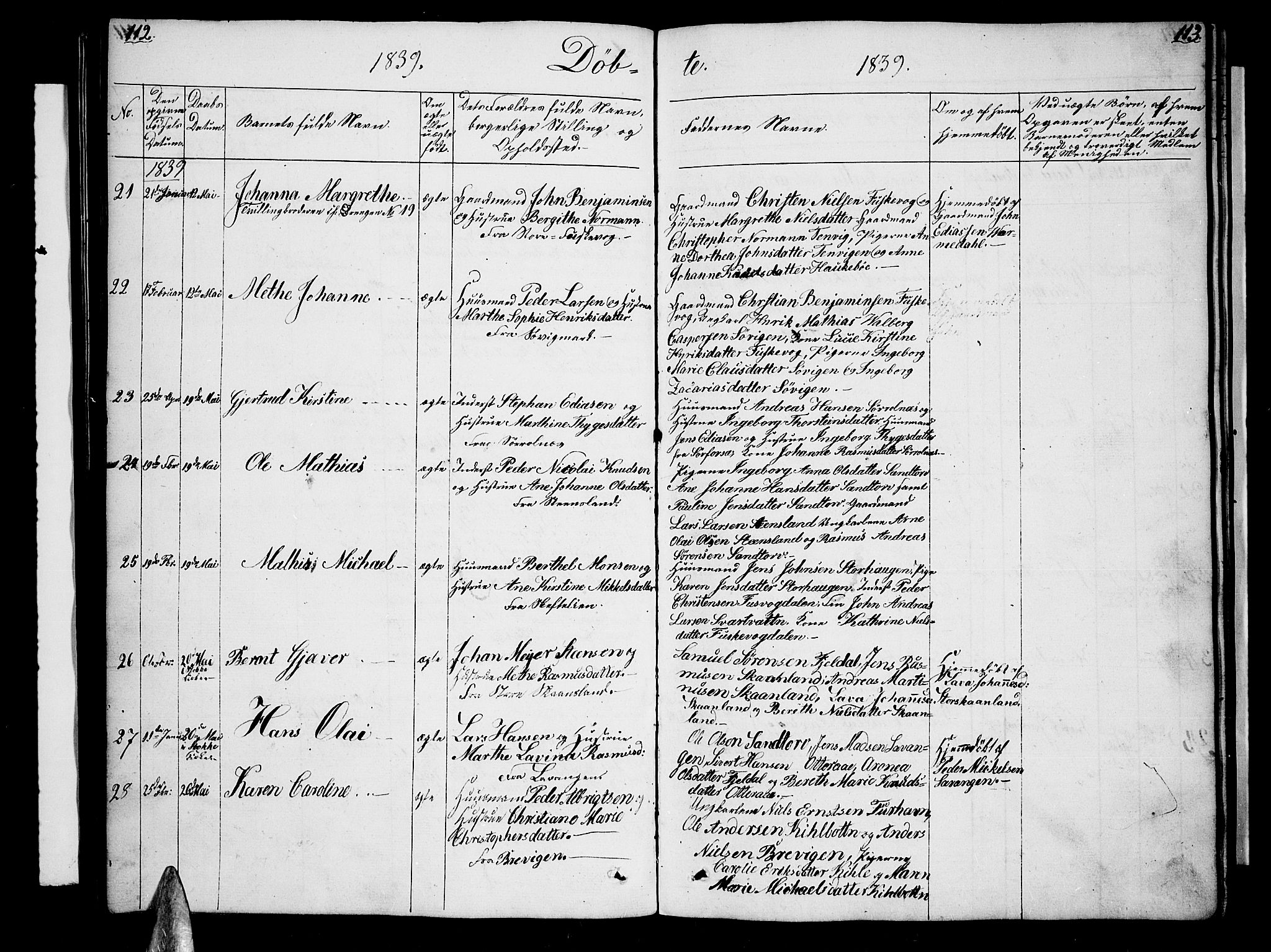 Trondenes sokneprestkontor, AV/SATØ-S-1319/H/Hb/L0005klokker: Klokkerbok nr. 5, 1834-1845, s. 112-113