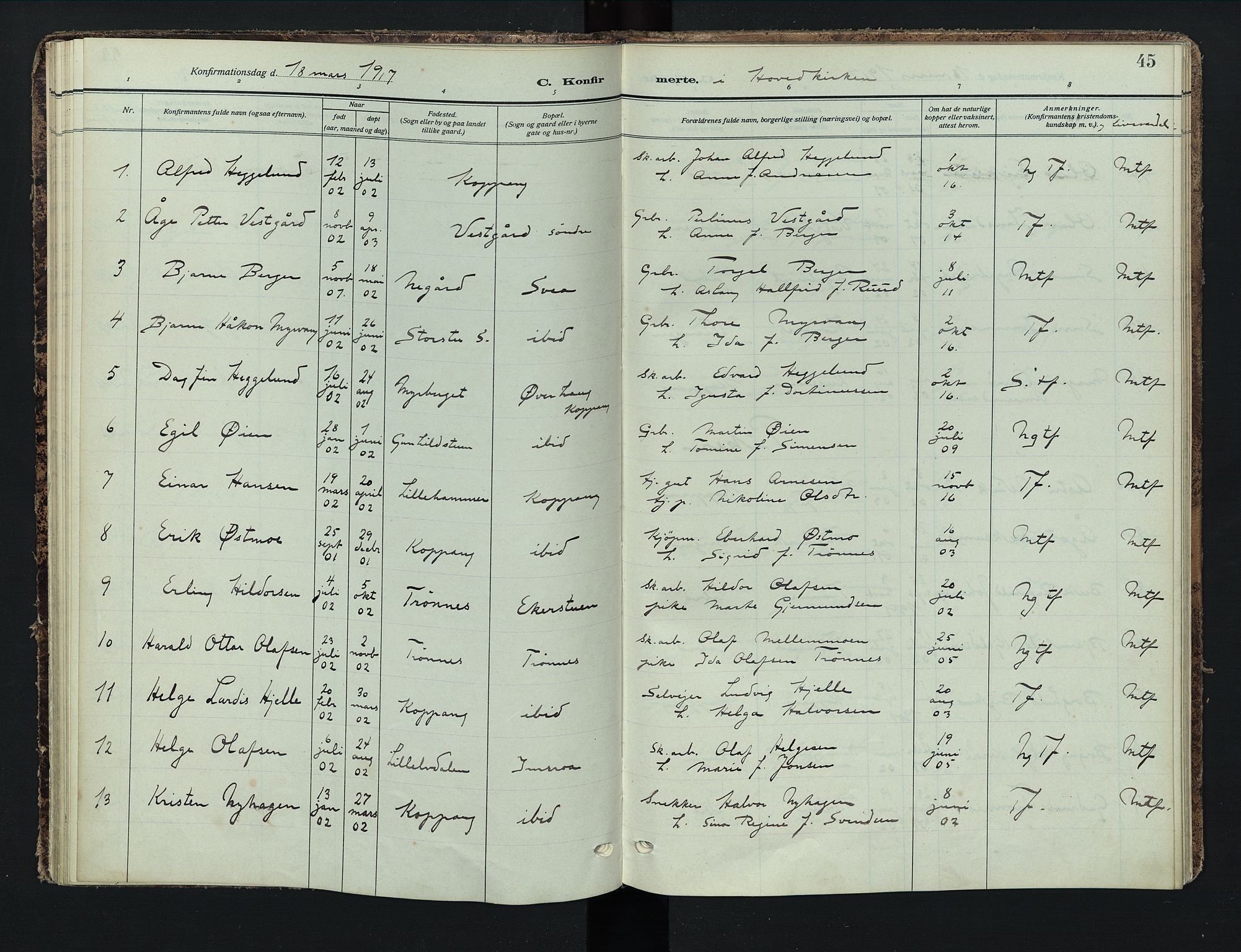 Stor-Elvdal prestekontor, AV/SAH-PREST-052/H/Ha/Haa/L0005: Ministerialbok nr. 5, 1908-1924, s. 45