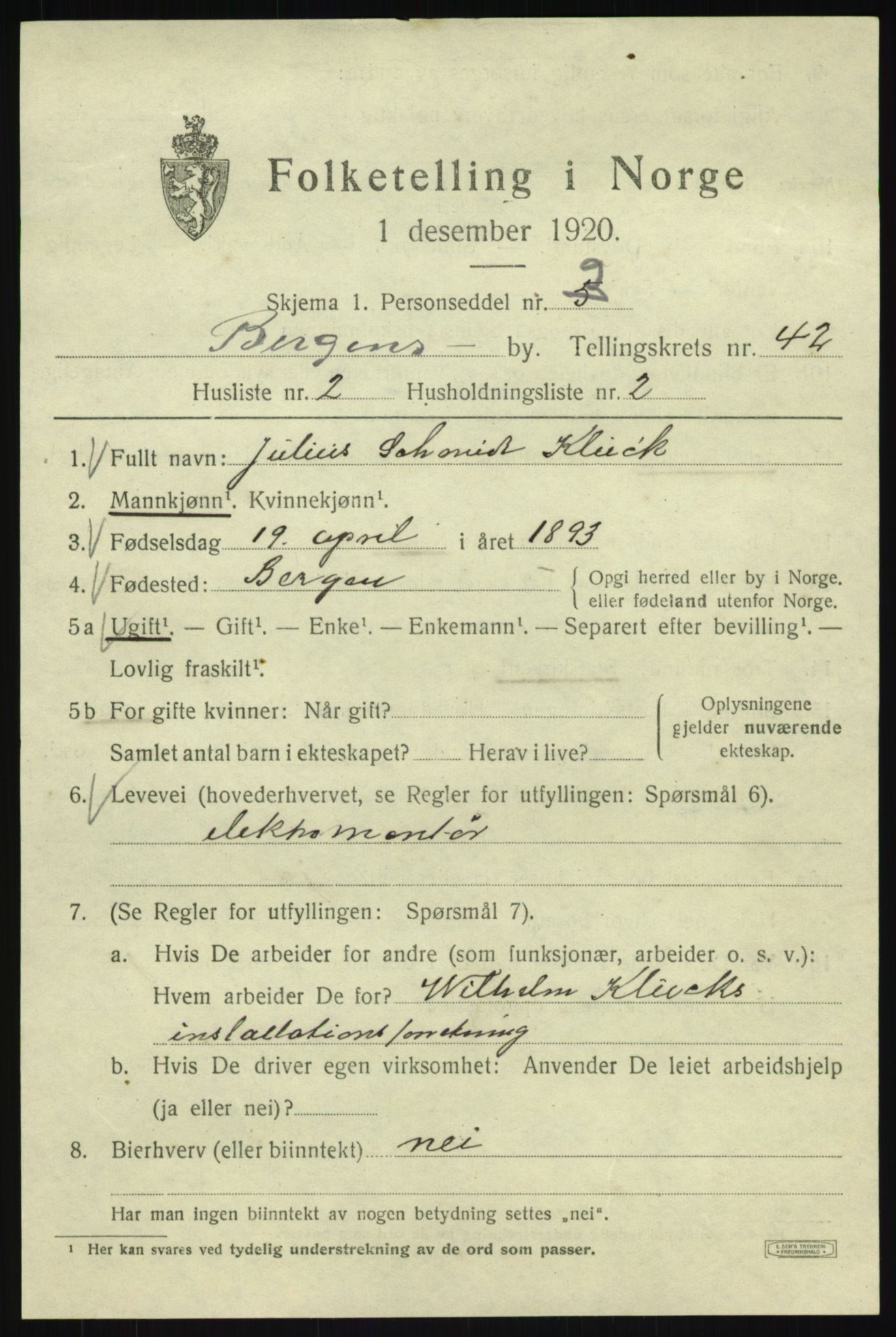 SAB, Folketelling 1920 for 1301 Bergen kjøpstad, 1920, s. 109819