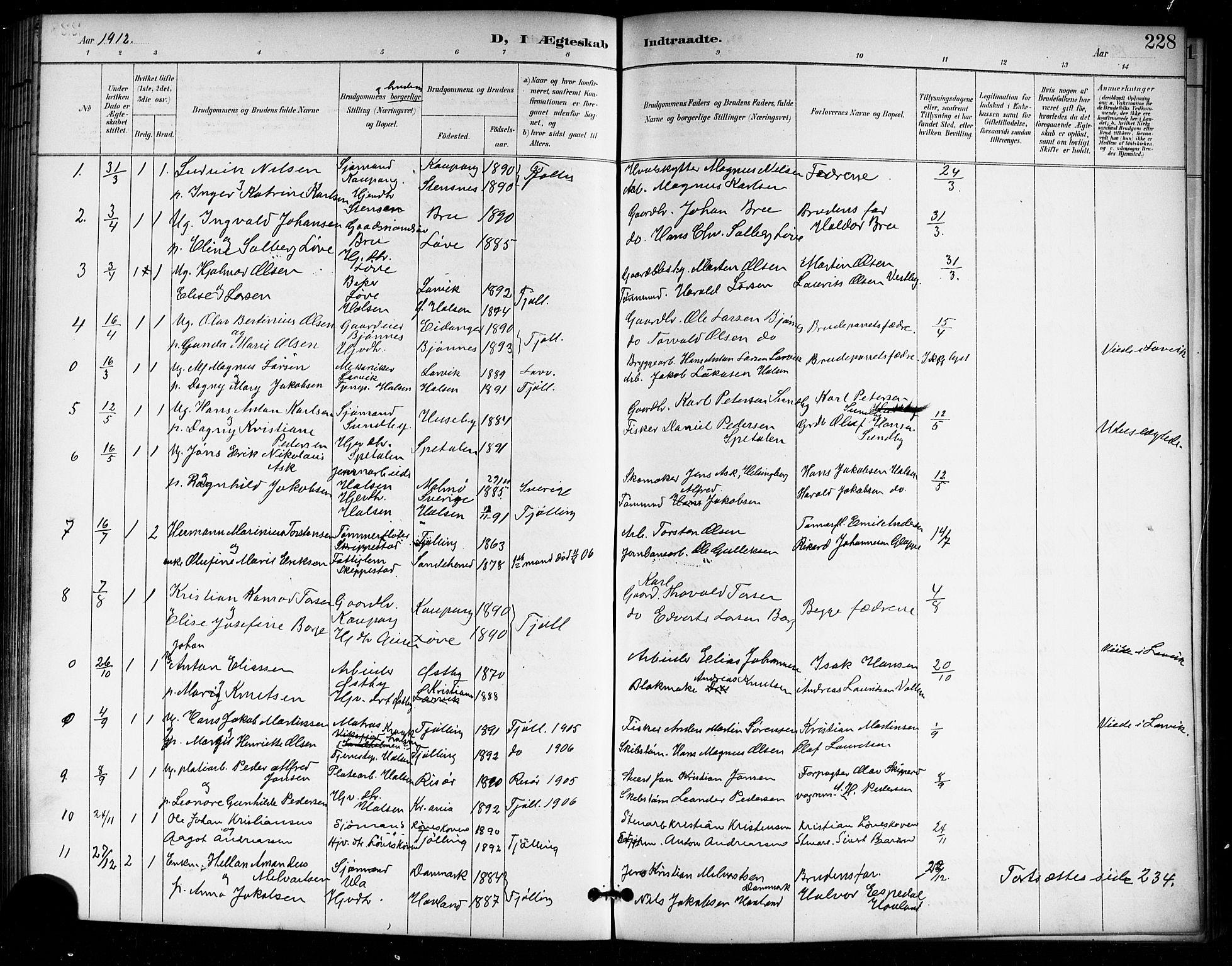 Tjølling kirkebøker, AV/SAKO-A-60/G/Ga/L0002: Klokkerbok nr. 2, 1895-1918, s. 228