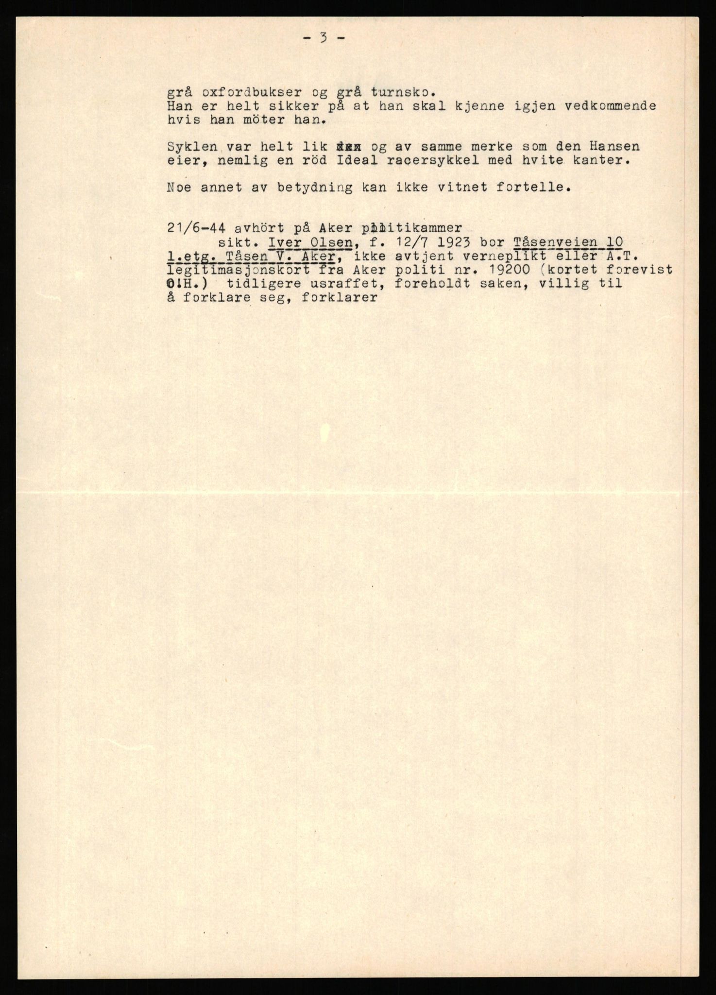 Landssvikarkivet, Oslo politikammer, AV/RA-S-3138-01/F/Fa/L0001: Diverse dokumenter - avhørsrapporter fra landsvikssaker m.v. etter politimann ved Oslo politikammer, 1945-1946, s. 228