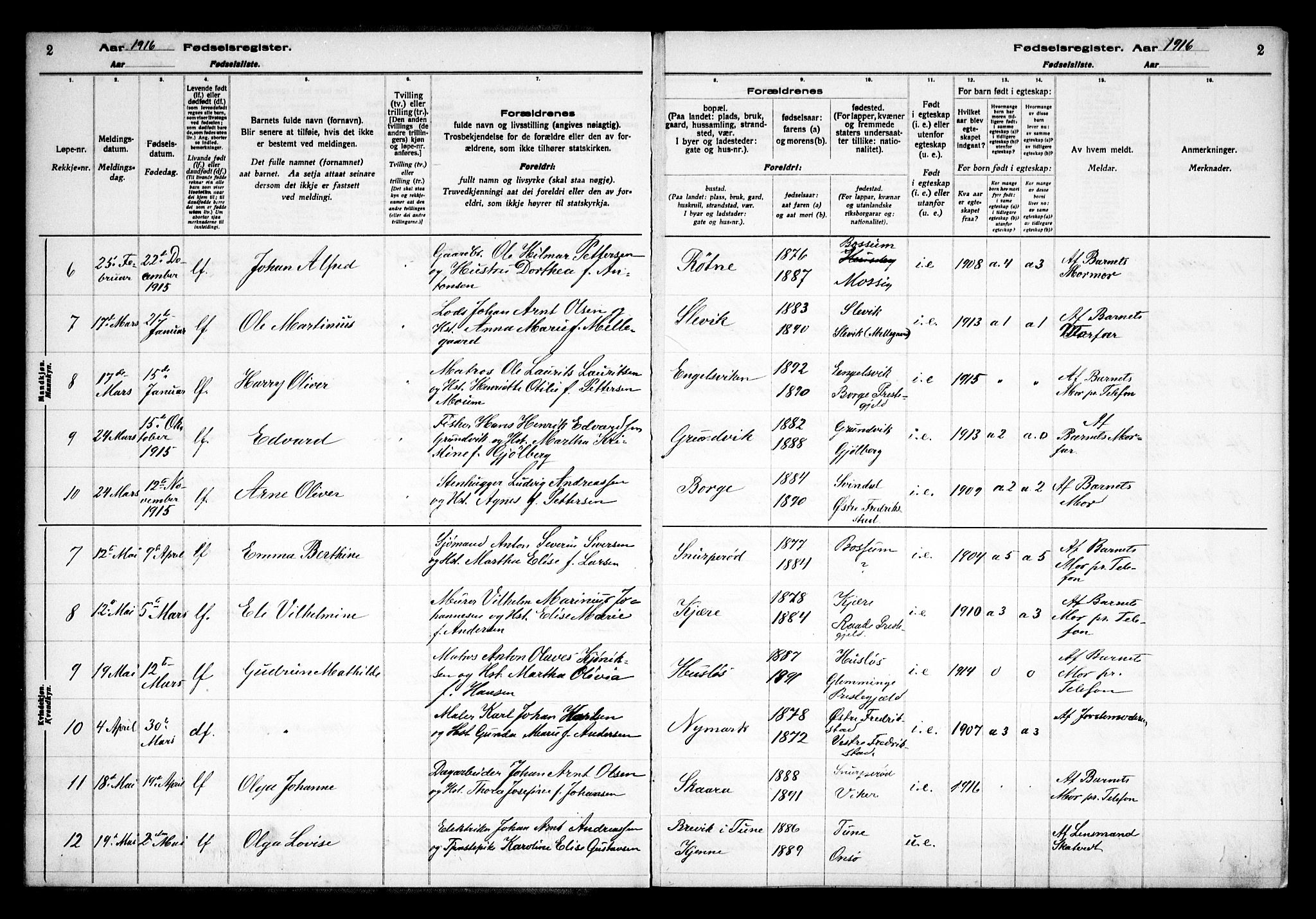 Onsøy prestekontor Kirkebøker, AV/SAO-A-10914/J/Ja/L0001: Fødselsregister nr. I 1, 1916-1937, s. 2