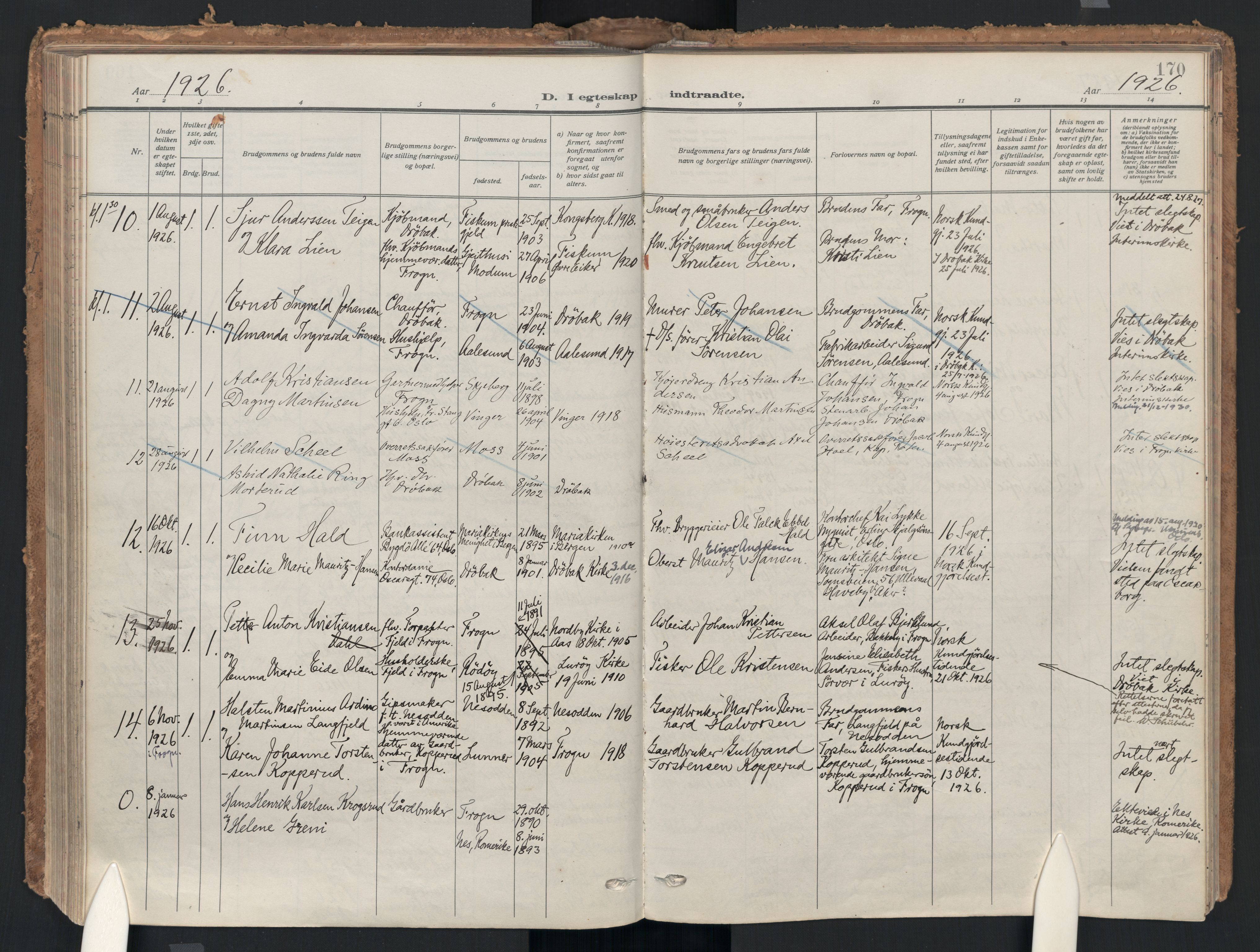 Drøbak prestekontor Kirkebøker, AV/SAO-A-10142a/F/Fc/L0004: Ministerialbok nr. III 4, 1919-1935, s. 170