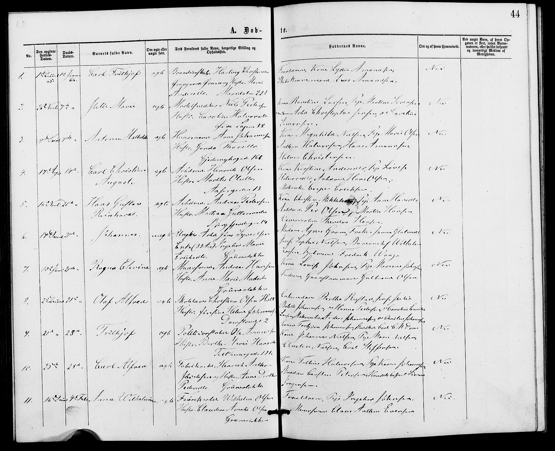 Gamle Aker prestekontor Kirkebøker, AV/SAO-A-10617a/G/L0002: Klokkerbok nr. 2, 1864-1869, s. 44