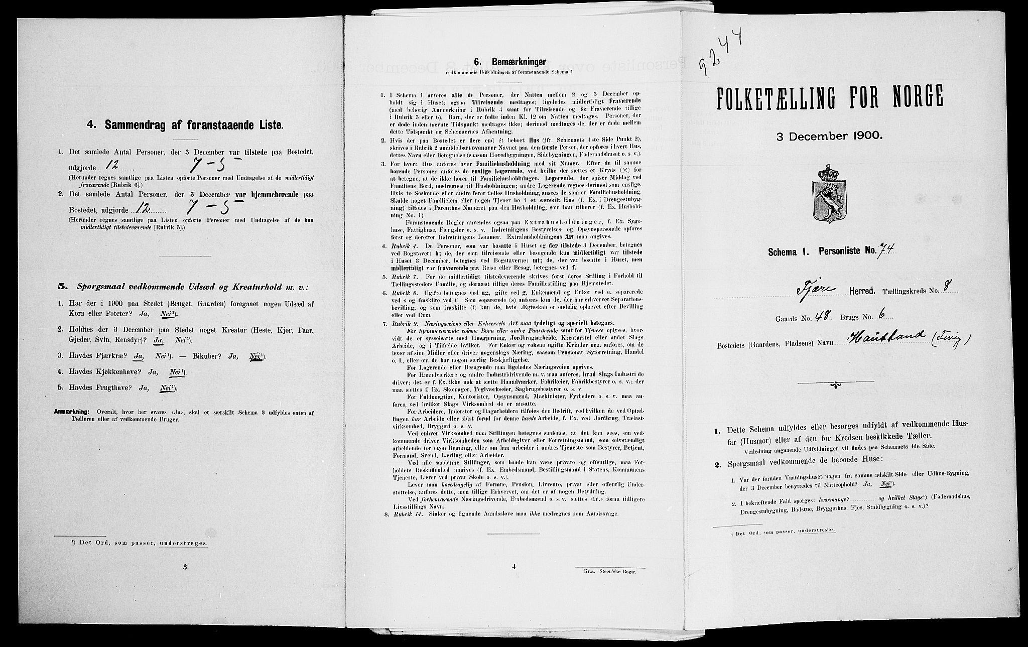 SAK, Folketelling 1900 for 0923 Fjære herred, 1900, s. 1795