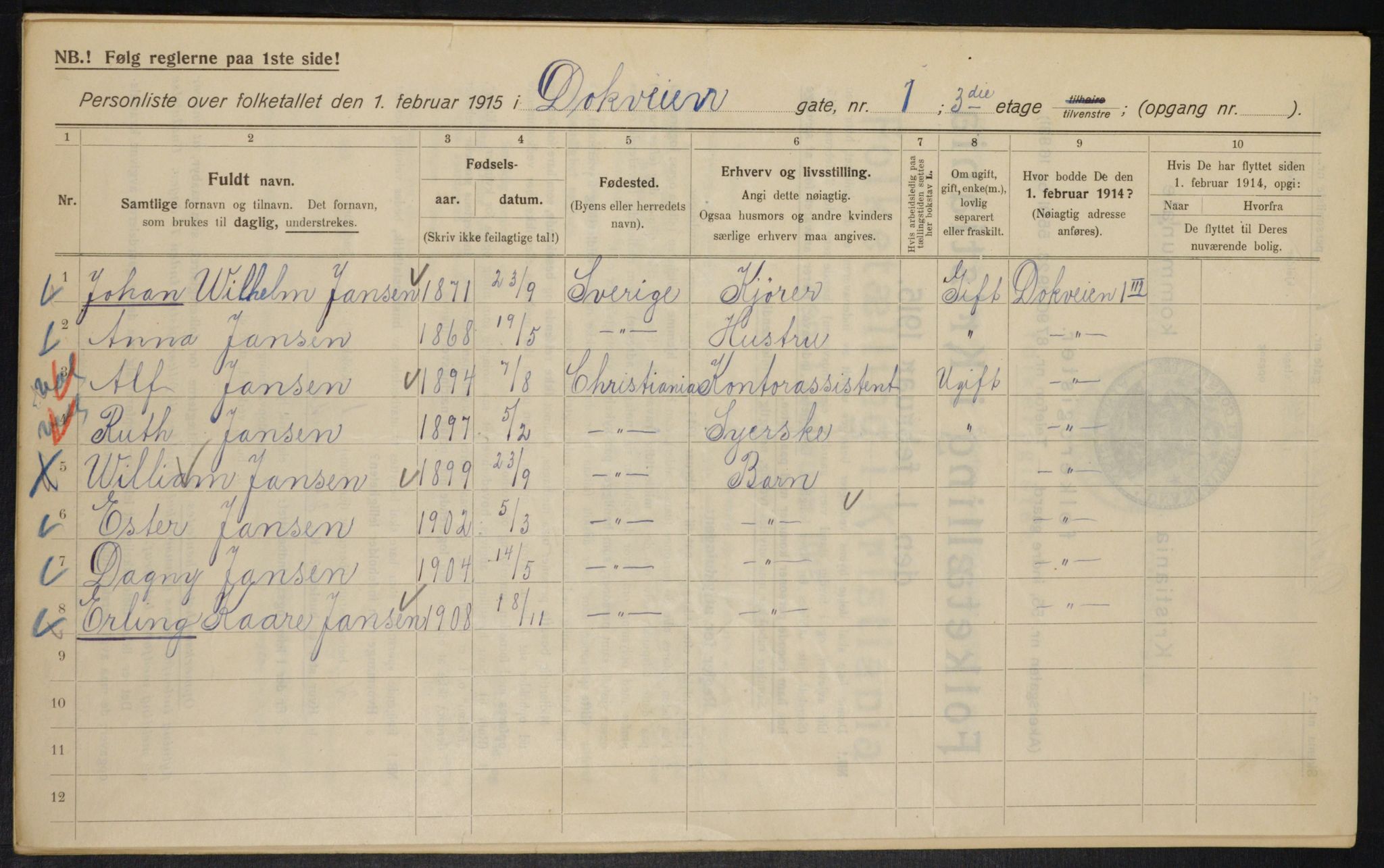 OBA, Kommunal folketelling 1.2.1915 for Kristiania, 1915, s. 15824