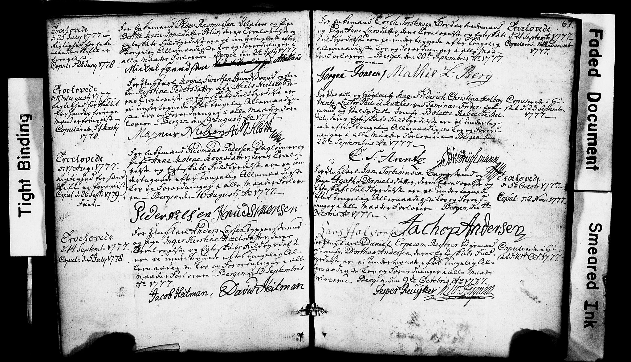 Domkirken sokneprestembete, SAB/A-74801: Forlovererklæringer nr. II.5.1, 1767-1792, s. 67