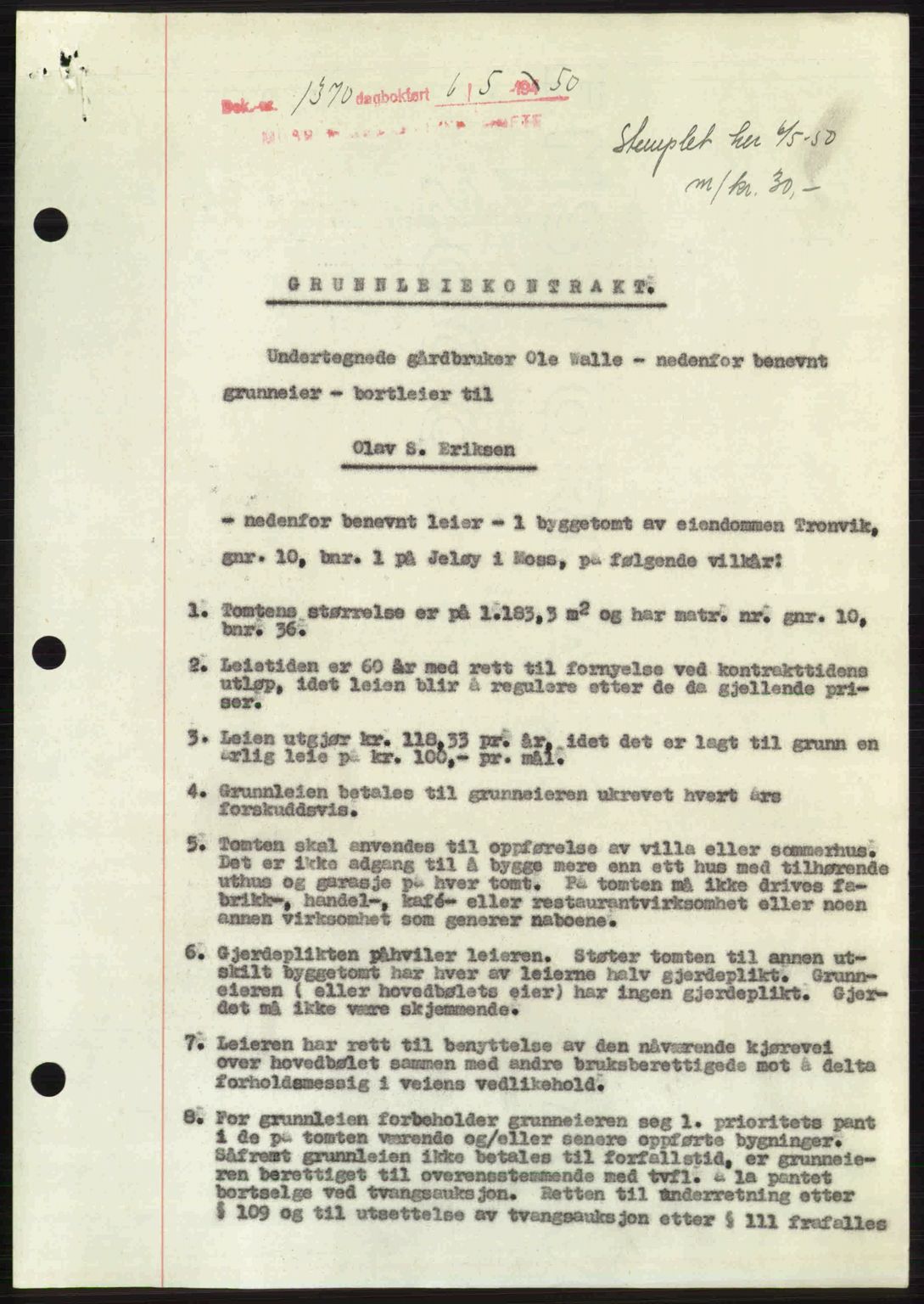 Moss sorenskriveri, SAO/A-10168: Pantebok nr. A26, 1950-1950, Dagboknr: 1370/1950