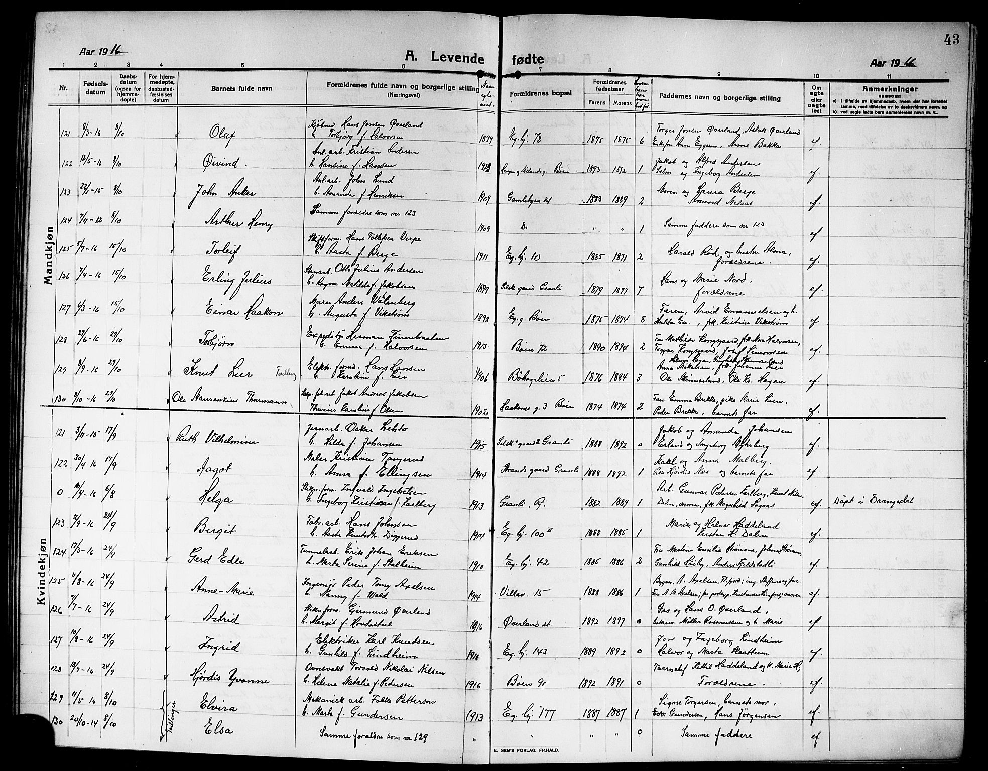 Rjukan kirkebøker, AV/SAKO-A-294/G/Ga/L0002: Klokkerbok nr. 2, 1913-1920, s. 43