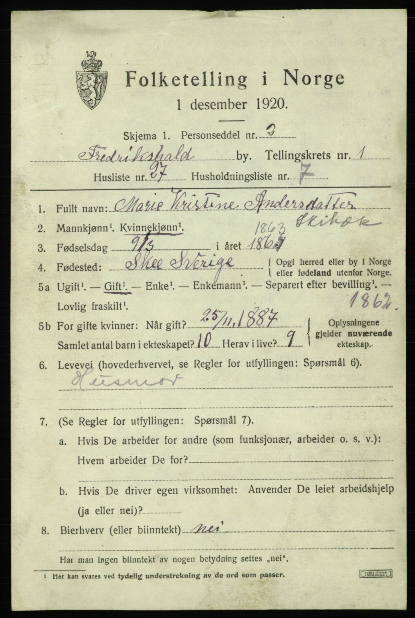 SAO, Folketelling 1920 for 0101 Fredrikshald kjøpstad, 1920, s. 8560