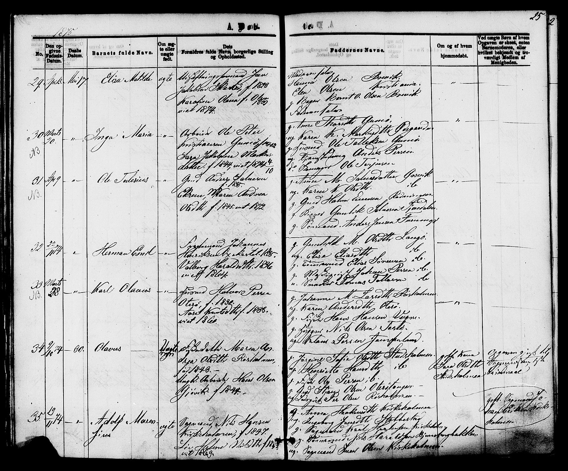 Skåtøy kirkebøker, AV/SAKO-A-304/F/Fa/L0001: Ministerialbok nr. I 1, 1874-1883, s. 25