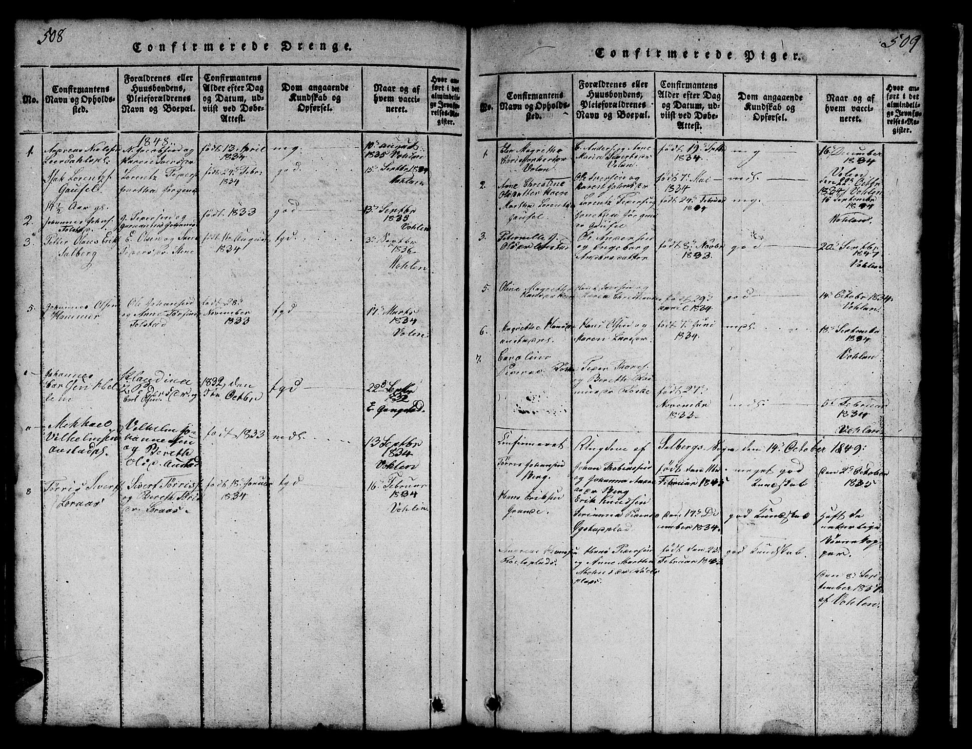 Ministerialprotokoller, klokkerbøker og fødselsregistre - Nord-Trøndelag, AV/SAT-A-1458/731/L0310: Klokkerbok nr. 731C01, 1816-1874, s. 508-509