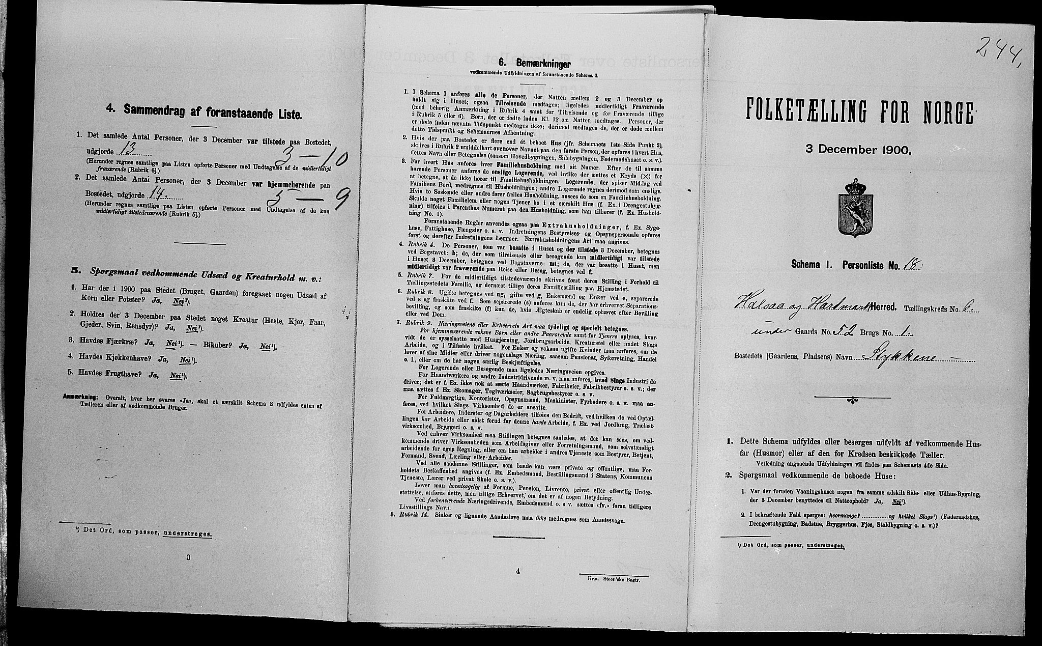 SAK, Folketelling 1900 for 1019 Halse og Harkmark herred, 1900, s. 164