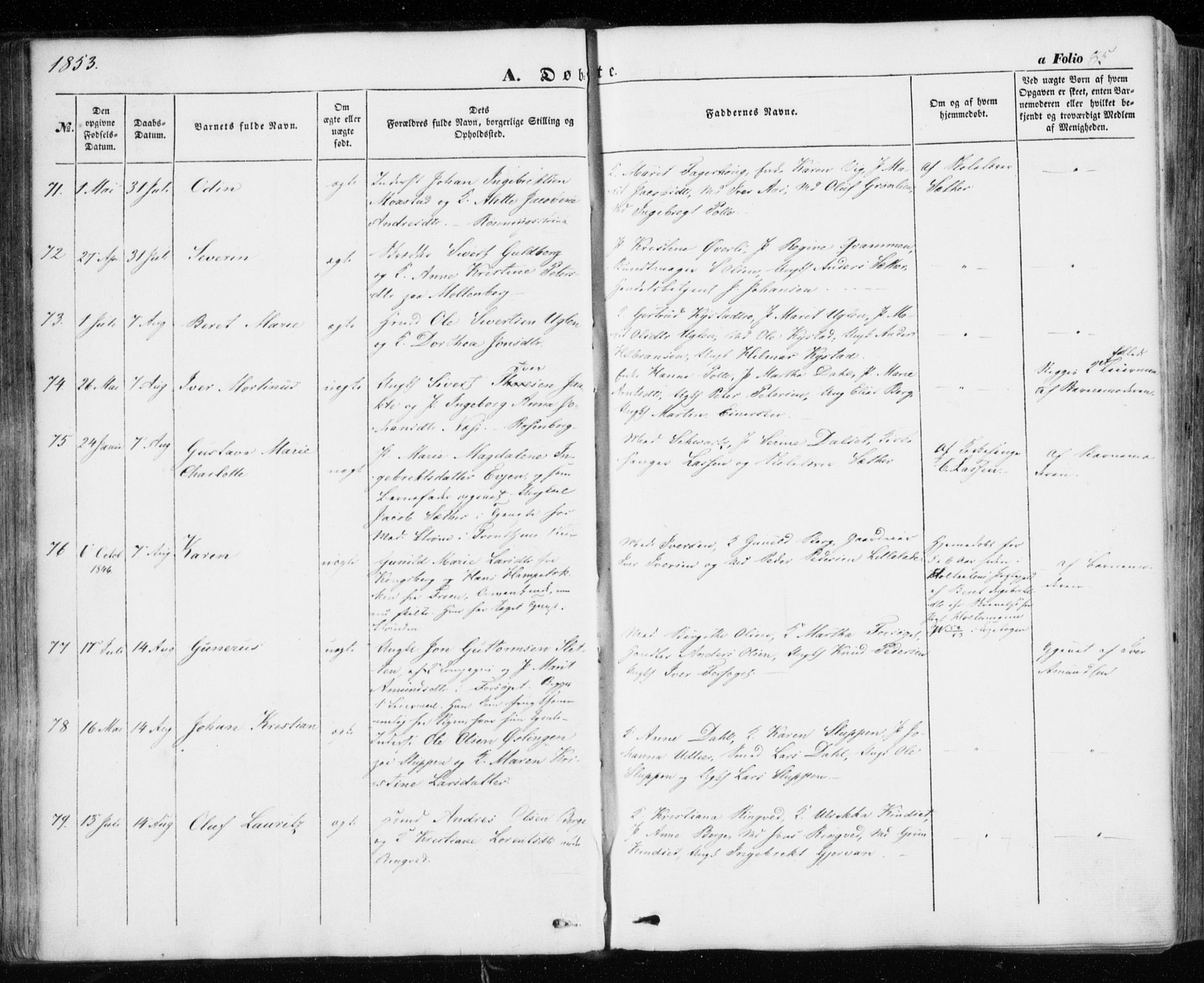 Ministerialprotokoller, klokkerbøker og fødselsregistre - Sør-Trøndelag, SAT/A-1456/606/L0291: Ministerialbok nr. 606A06, 1848-1856, s. 85