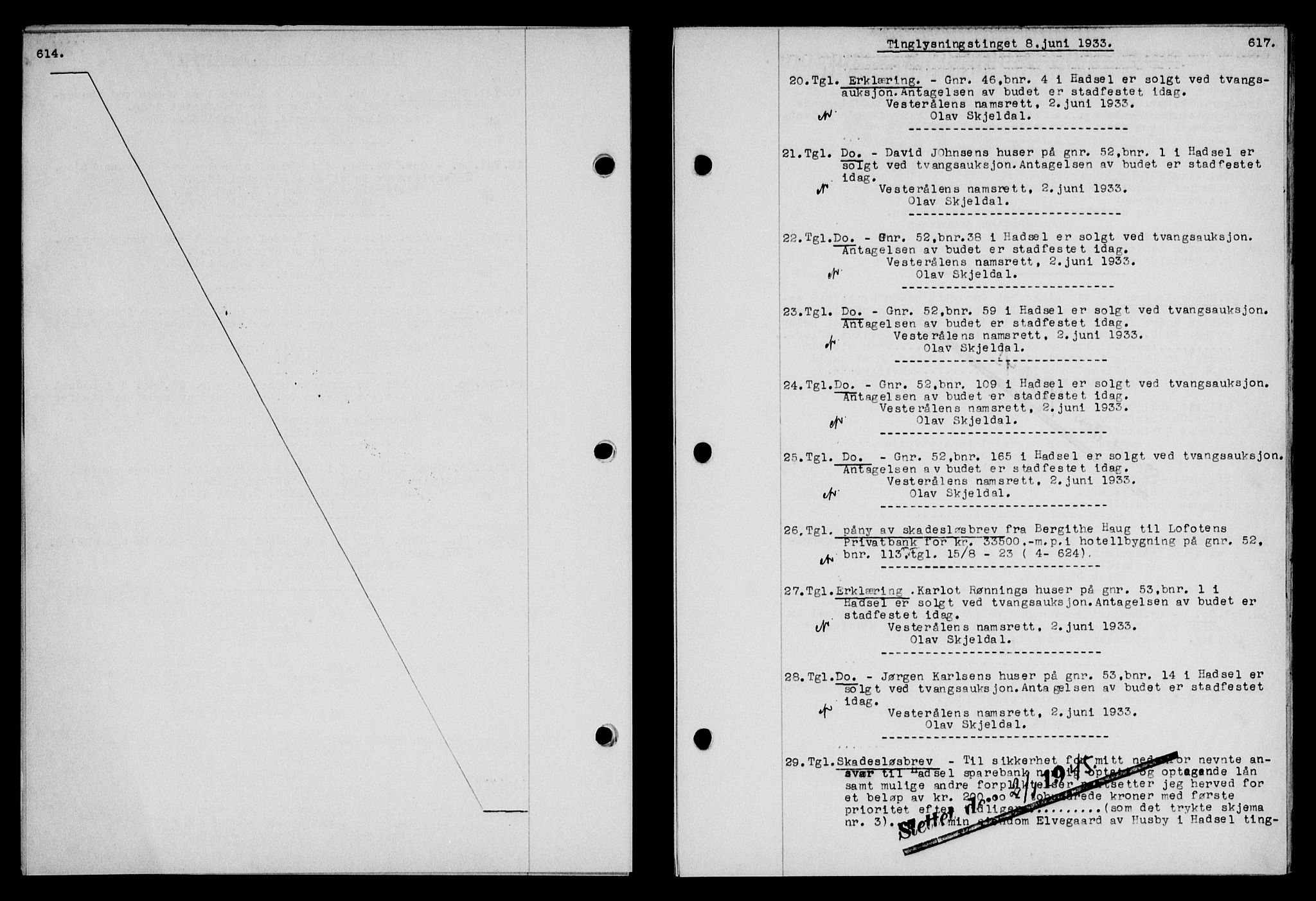 Vesterålen sorenskriveri, SAT/A-4180/1/2/2Ca/L0057: Pantebok nr. 50, 1933-1933, Tingl.dato: 08.06.1933