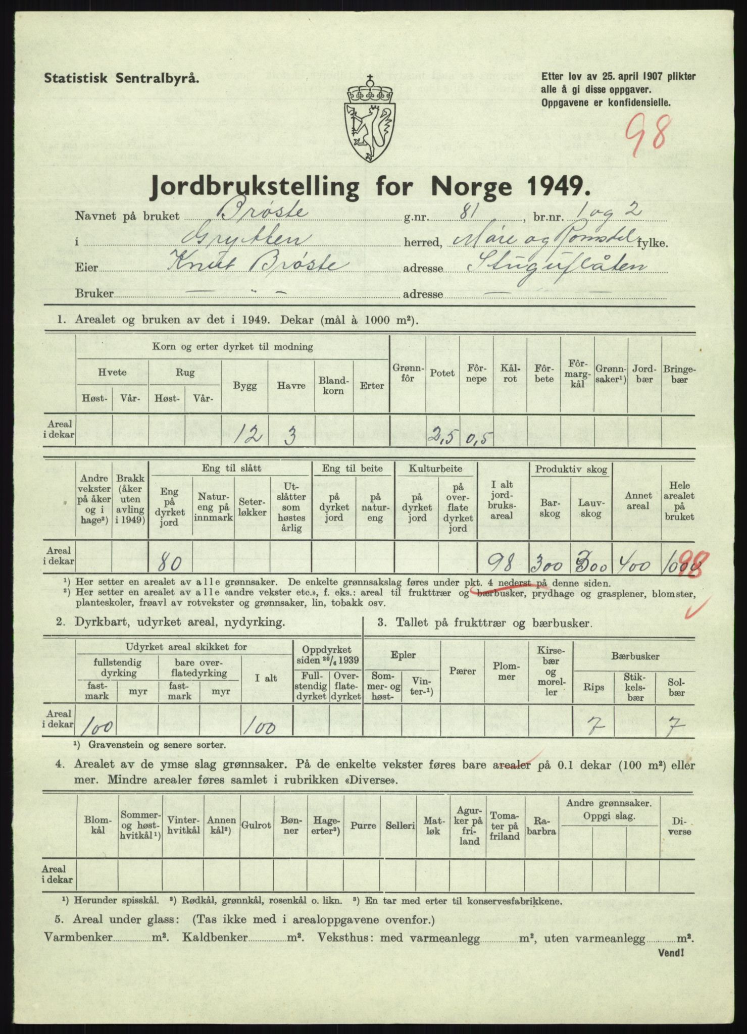 Statistisk sentralbyrå, Næringsøkonomiske emner, Jordbruk, skogbruk, jakt, fiske og fangst, AV/RA-S-2234/G/Gc/L0323: Møre og Romsdal: Grytten og Hen, 1949, s. 339