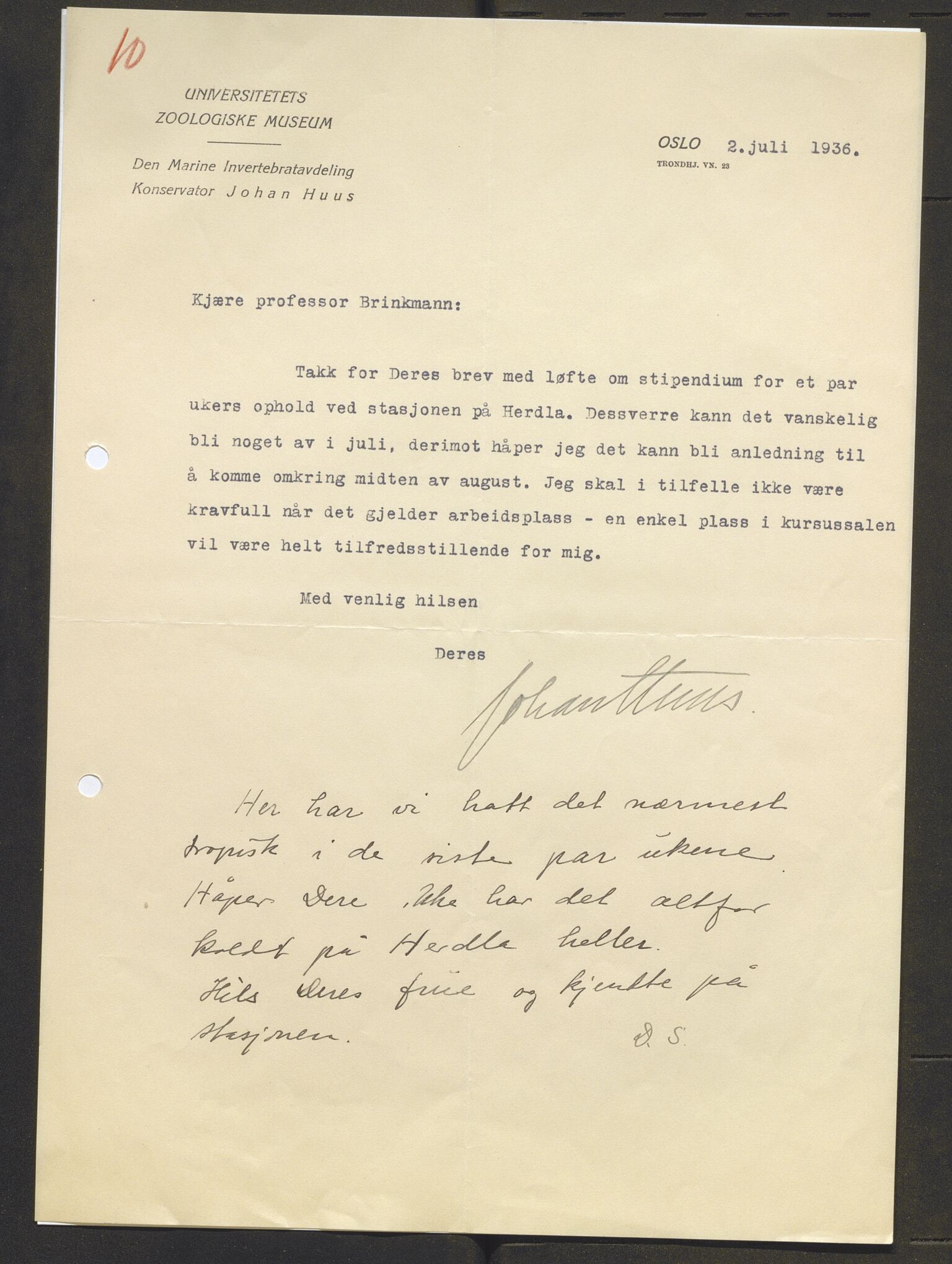 Bergens Museum, AV/SAB-A-17301/13/D/L0002: Korrespondanse , 1928-1940, s. 555