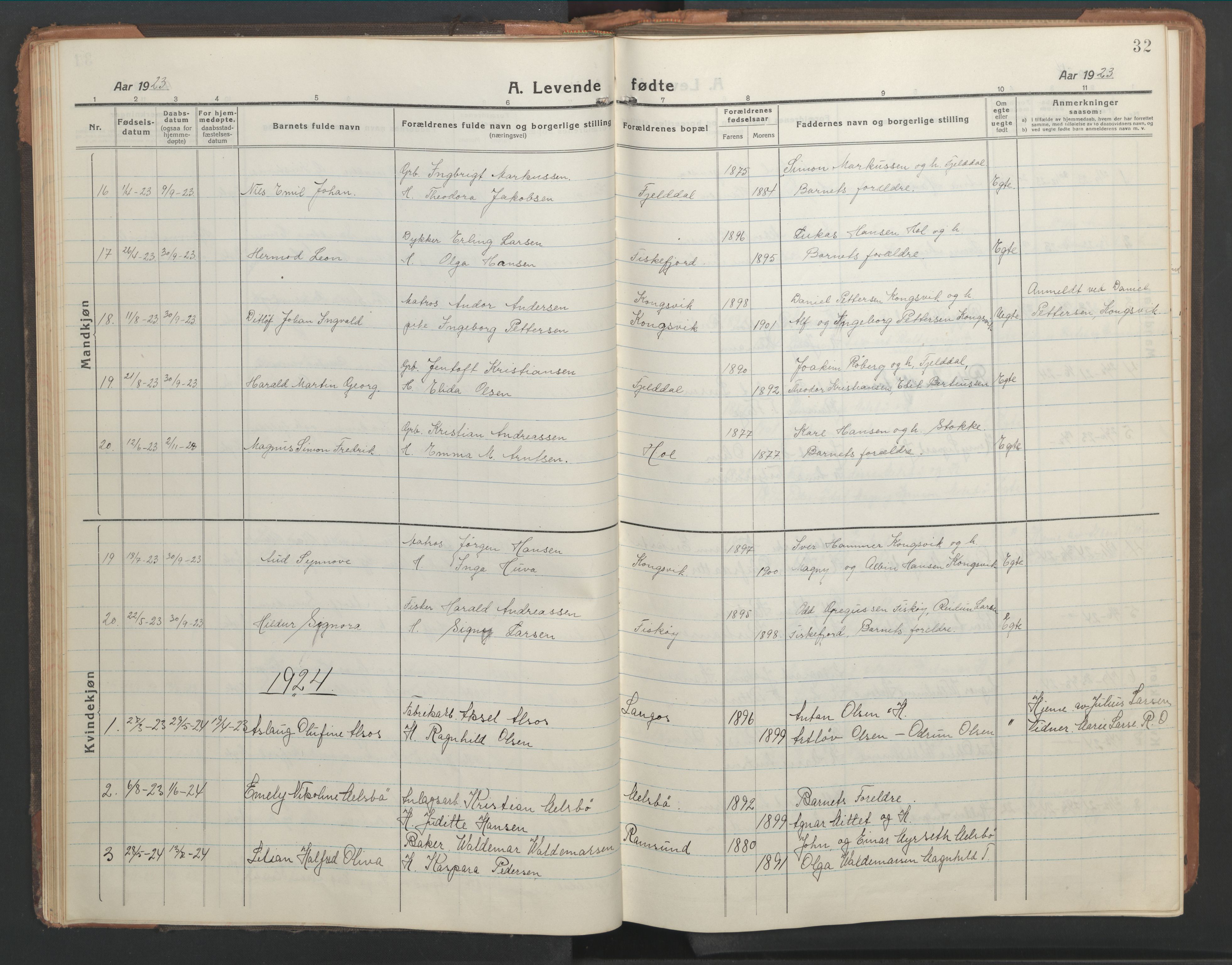 Ministerialprotokoller, klokkerbøker og fødselsregistre - Nordland, AV/SAT-A-1459/865/L0933: Klokkerbok nr. 865C05, 1917-1947, s. 32